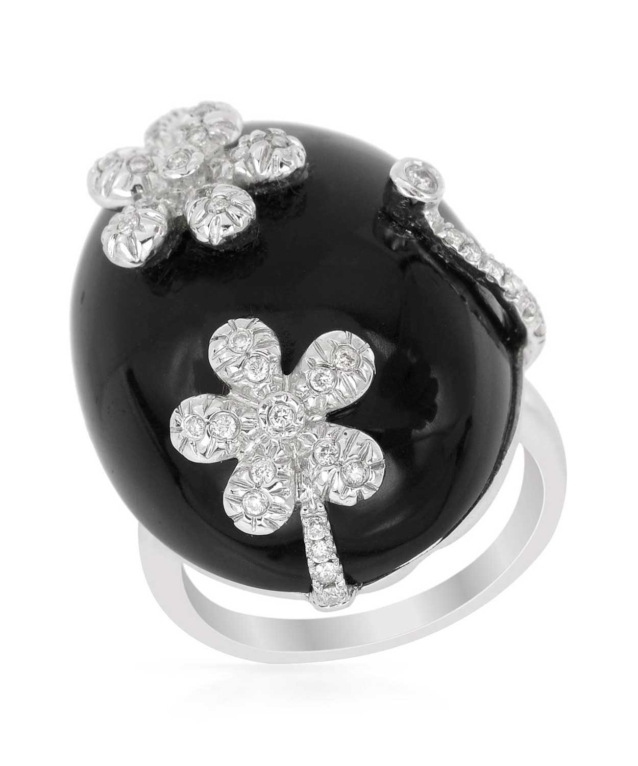 Black & White Collection 0.28 ctw Natural Onyx and Diamond 14k Gold Flower Cocktail Ring View 1