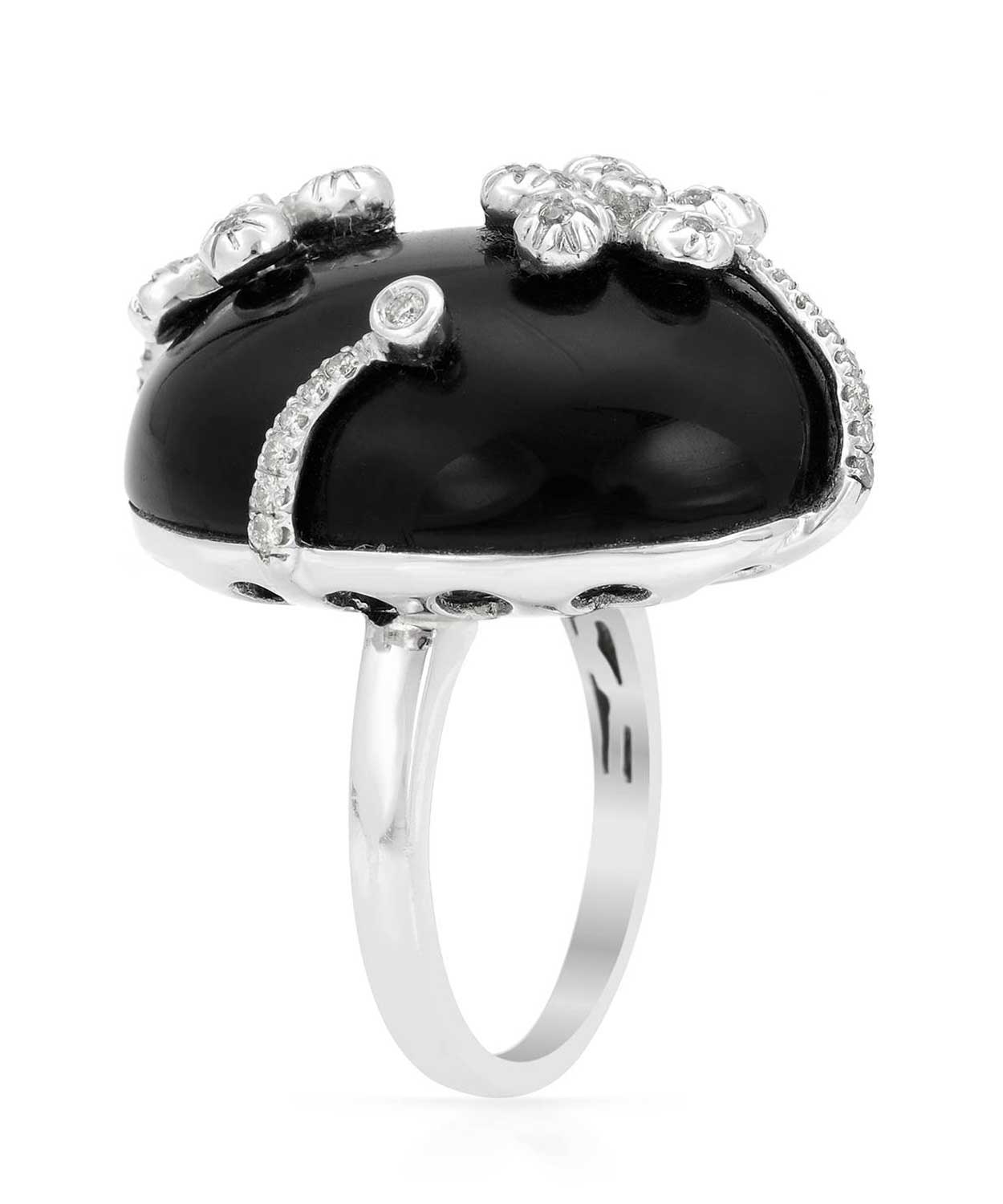 Black & White Collection 0.28 ctw Natural Onyx and Diamond 14k Gold Flower Cocktail Ring View 2