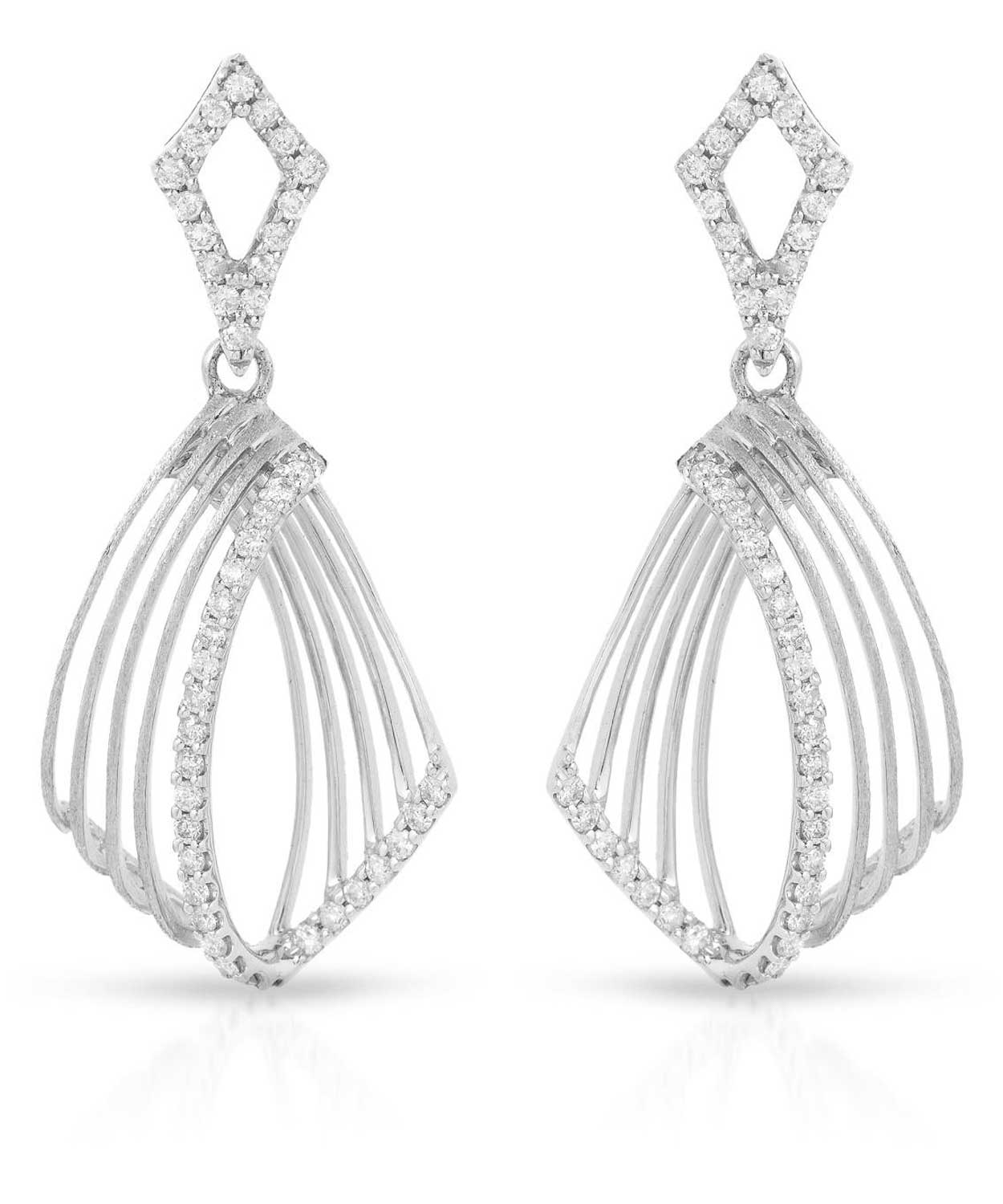 Glamour Collection 0.65 ctw Diamond 14k White Gold Contemporary Dangle Earrings View 1