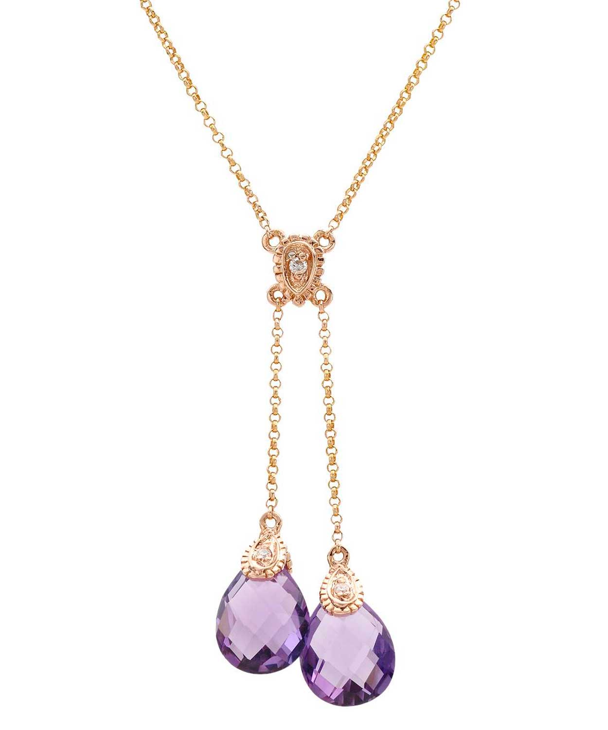 4.60 ctw Natural Amethyst and Diamond 14k Rose Gold Drop Necklace View 1