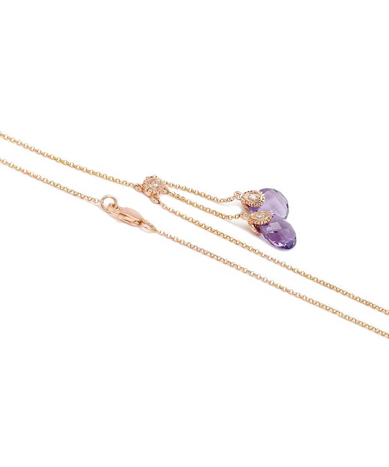 4.60 ctw Natural Amethyst and Diamond 14k Rose Gold Drop Necklace View 2