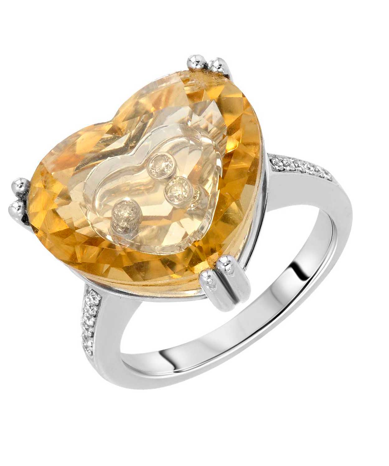 11.70 ctw Natural Honey Citrine and Diamond 14k Gold Heart Dancing Diamonds Cocktail Ring View 1