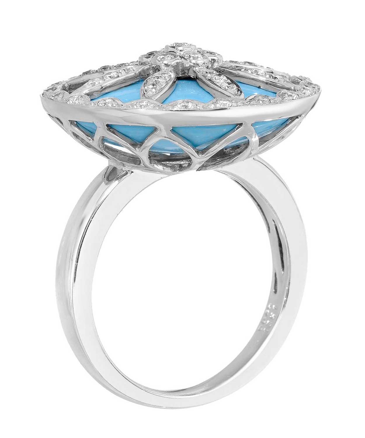 14.00 ctw Created Sleeping Beauty Turquoise and Diamond 14k Gold Flower Cocktail Ring View 2