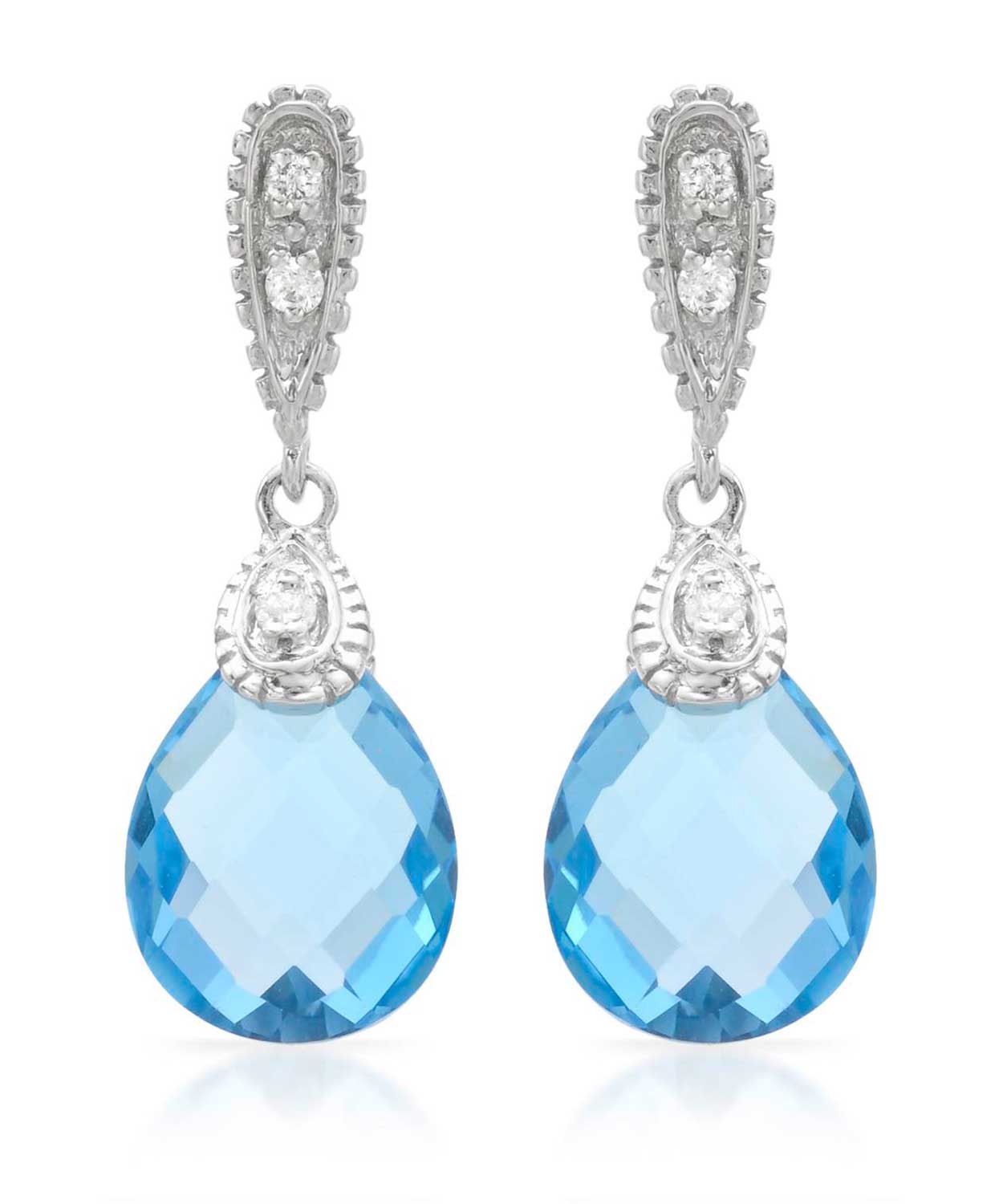 6.40 ctw Natural Sky Blue Topaz and Diamond 14k Gold Drop Dangle Earrings View 1