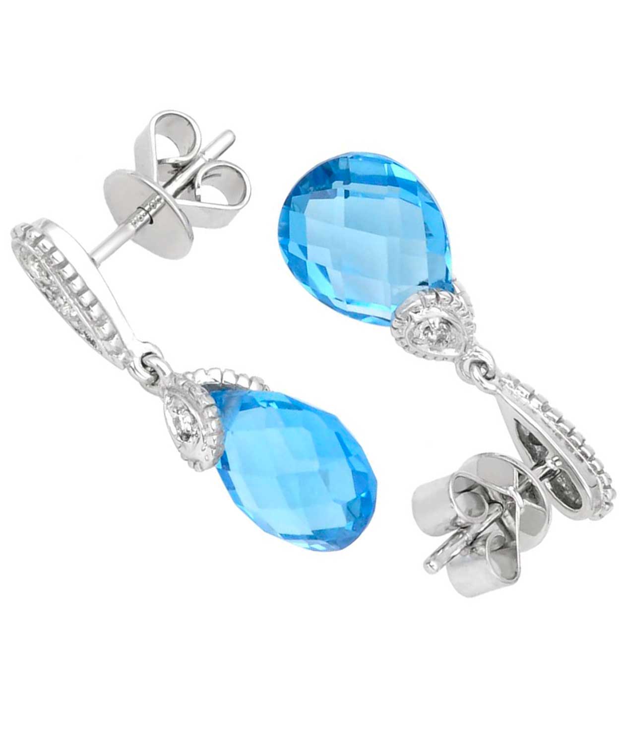 6.40 ctw Natural Sky Blue Topaz and Diamond 14k Gold Drop Dangle Earrings View 2