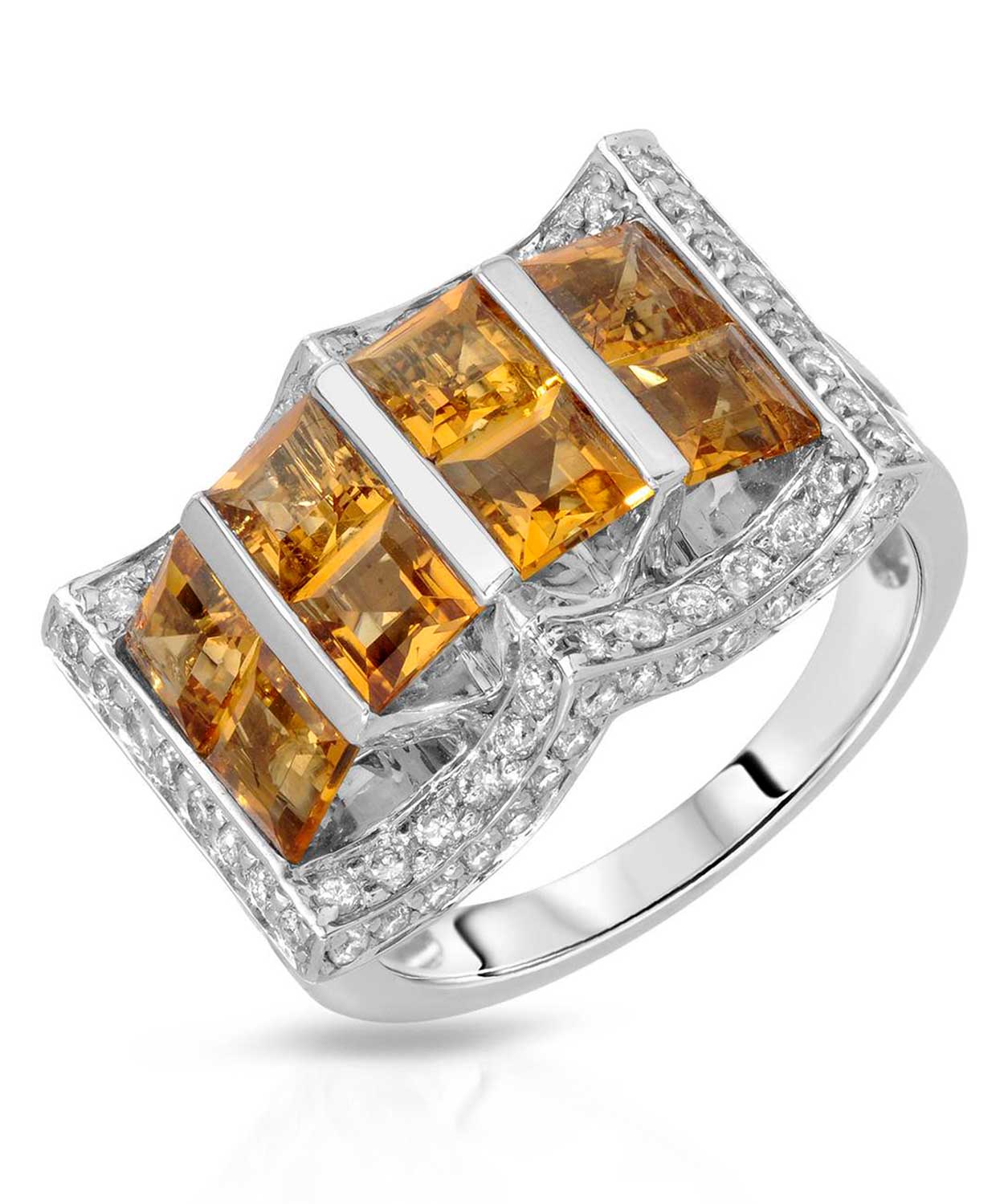 Glamour Collection 3.15 ctw Natural Honey Citrine and Diamond 14k Gold Contemporary Cocktail Ring View 1