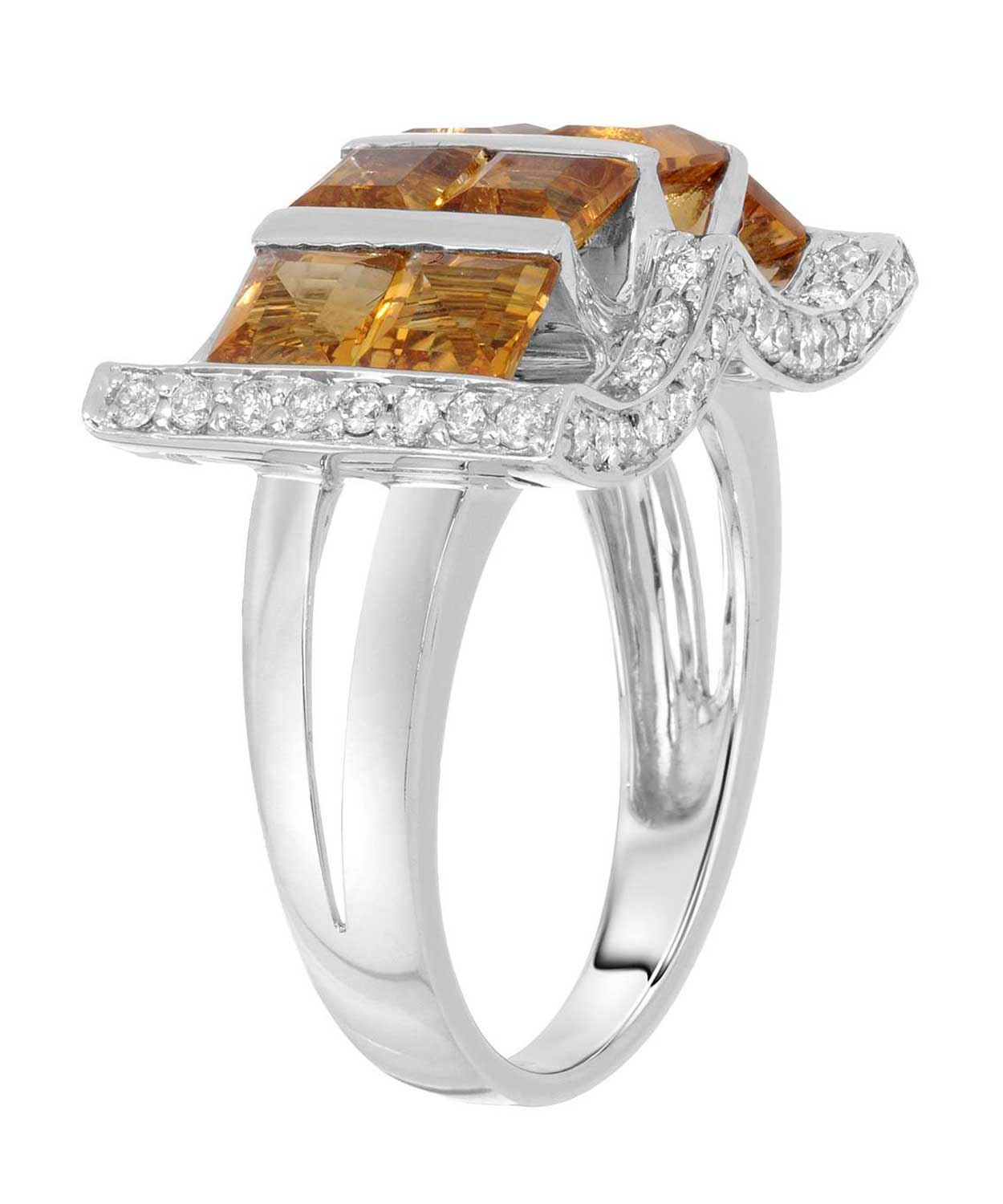Glamour Collection 3.15 ctw Natural Honey Citrine and Diamond 14k Gold Contemporary Cocktail Ring View 2
