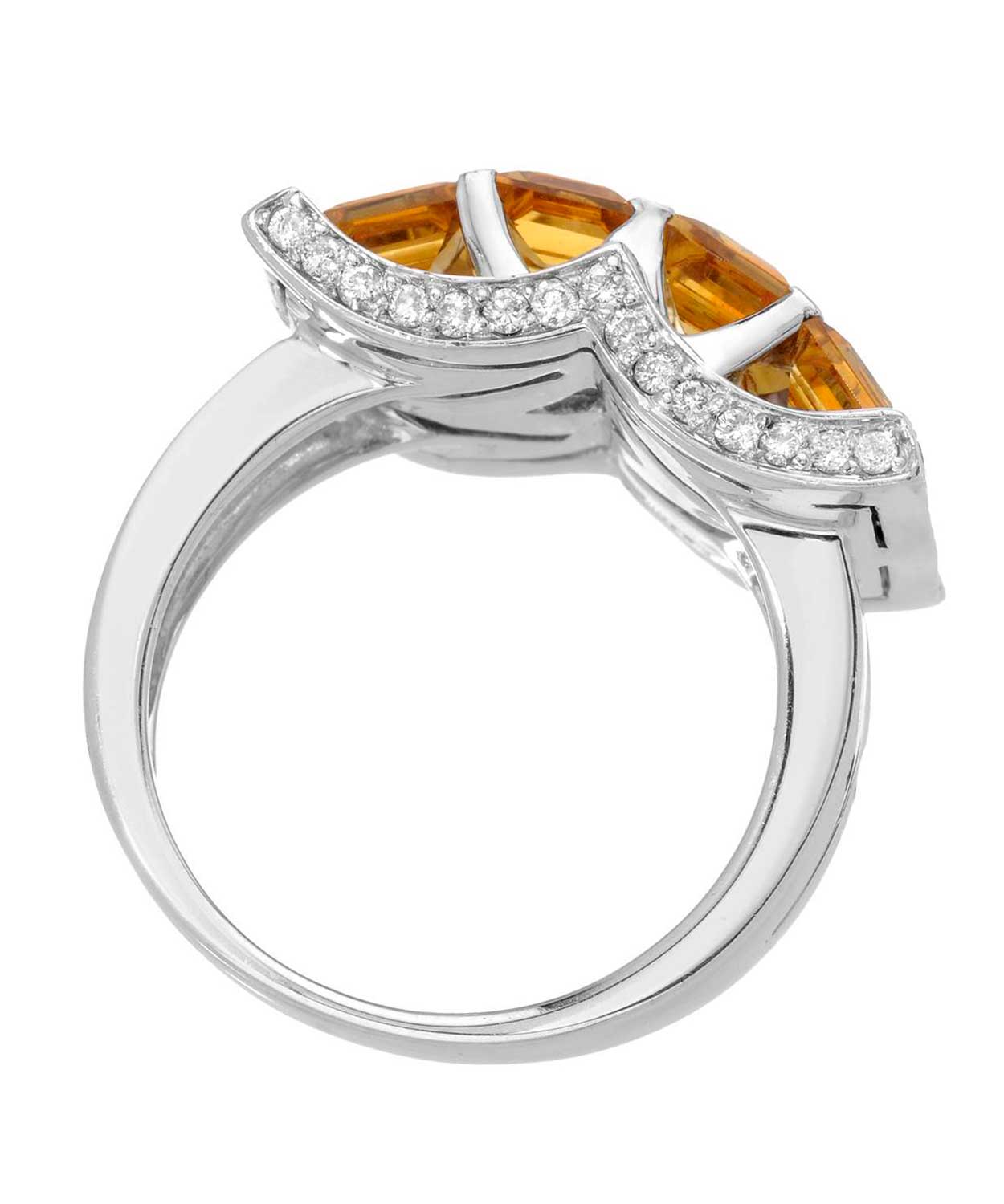 Glamour Collection 3.15 ctw Natural Honey Citrine and Diamond 14k Gold Contemporary Cocktail Ring View 3