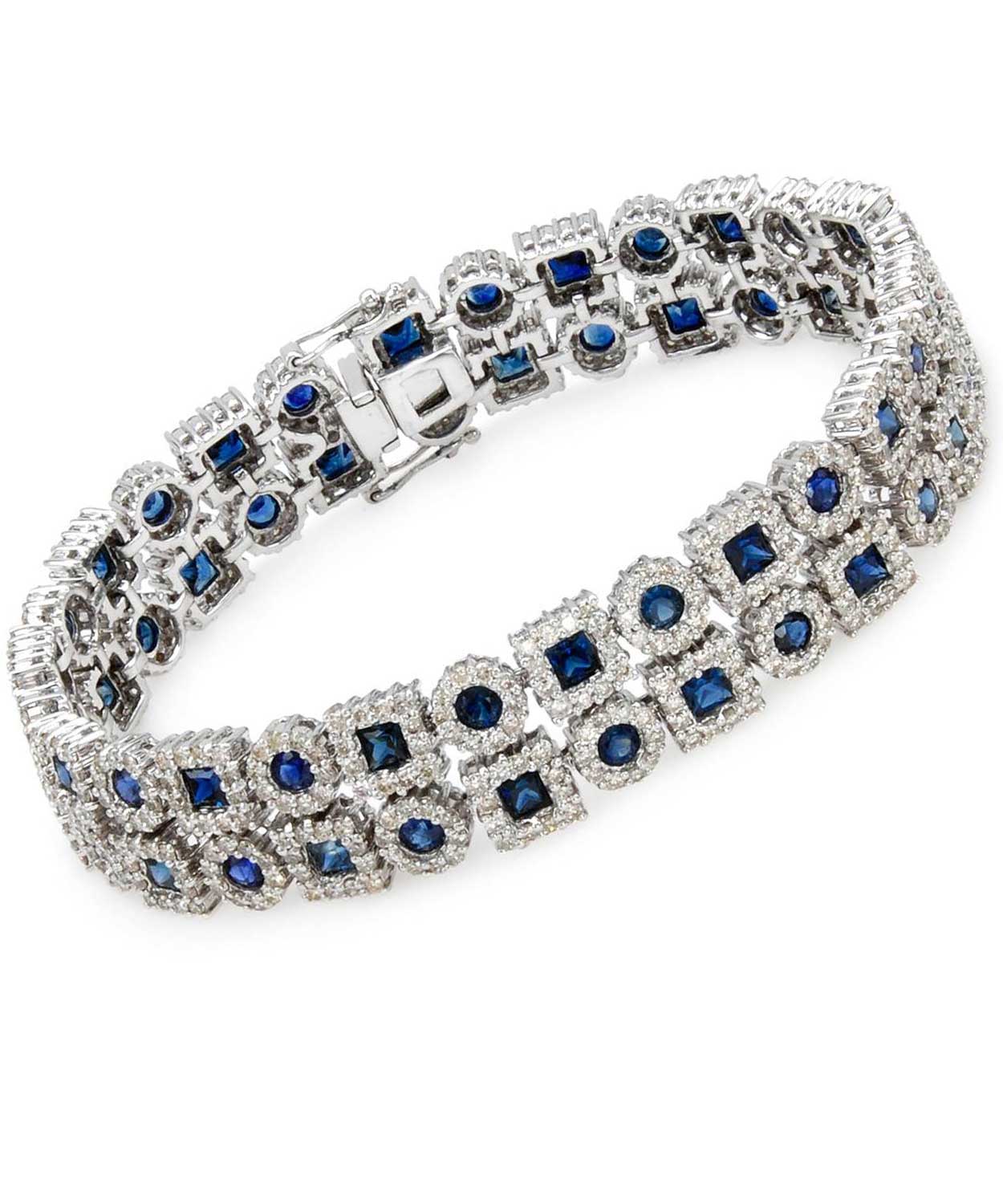 Glamour Collection 17.57 ctw Natural Blue Sapphire and Diamond 14k Gold Halo Link Bracelet View 1