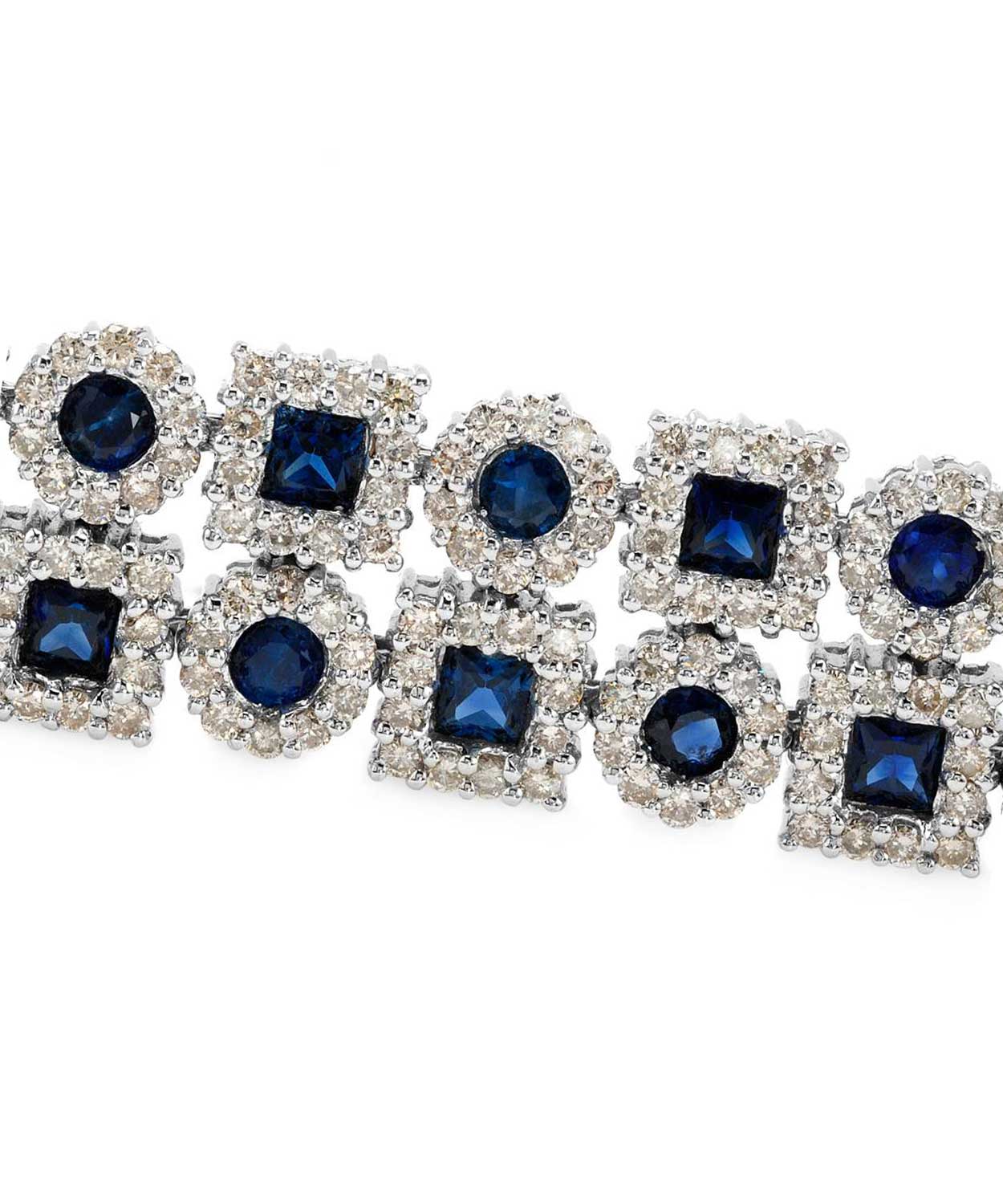 Glamour Collection 17.57 ctw Natural Blue Sapphire and Diamond 14k Gold Halo Link Bracelet View 2