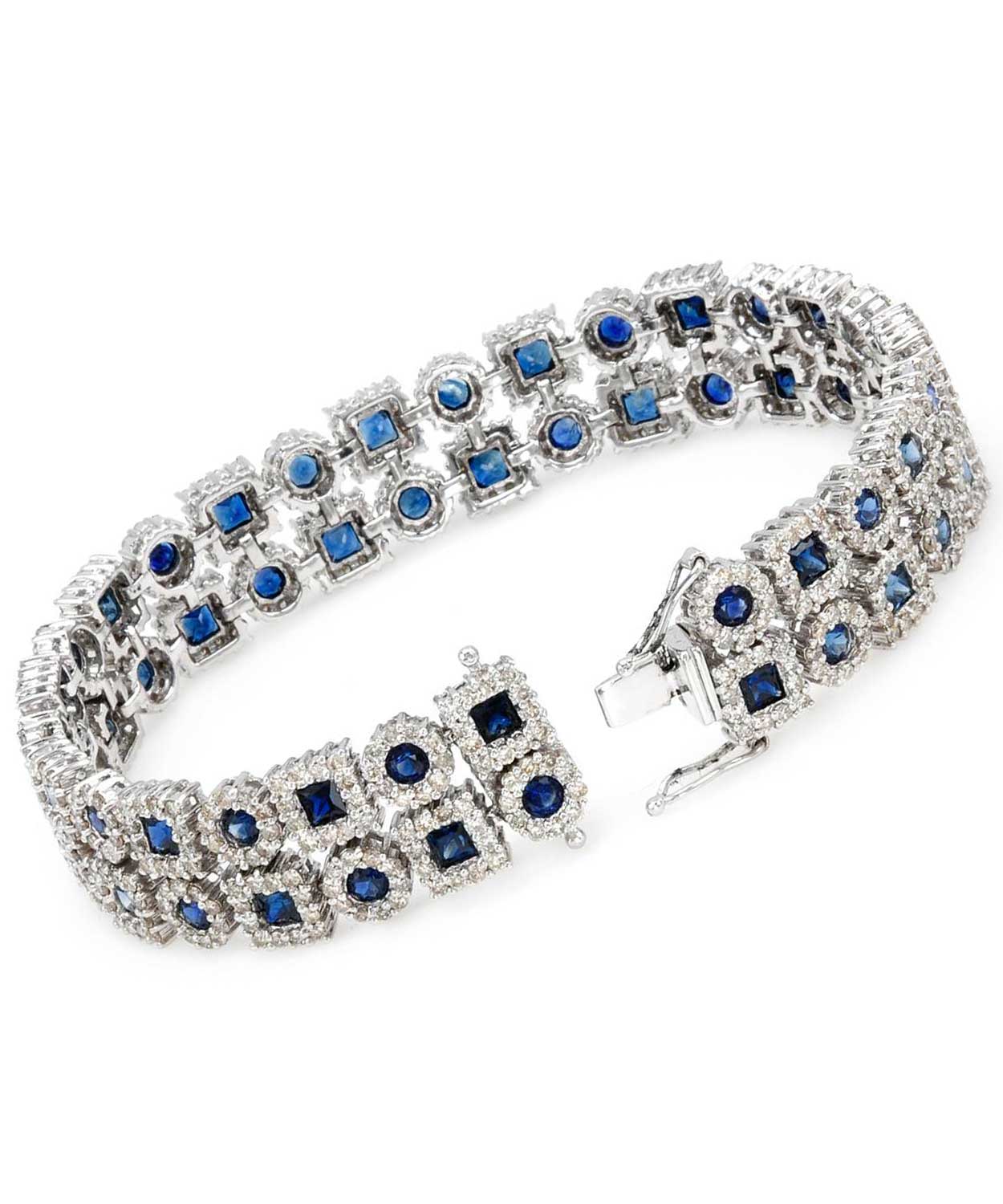 Glamour Collection 17.57 ctw Natural Blue Sapphire and Diamond 14k Gold Halo Link Bracelet View 3