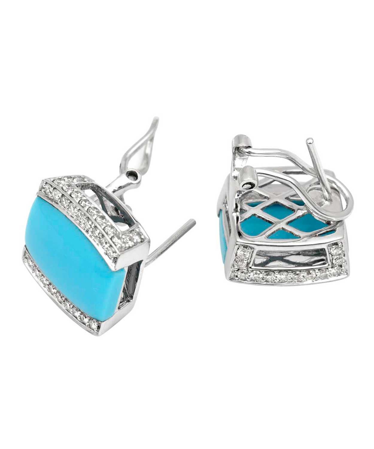 5.40 ctw Created Sleeping Beauty Turquoise and Diamond 14k White Gold Earrings View 2