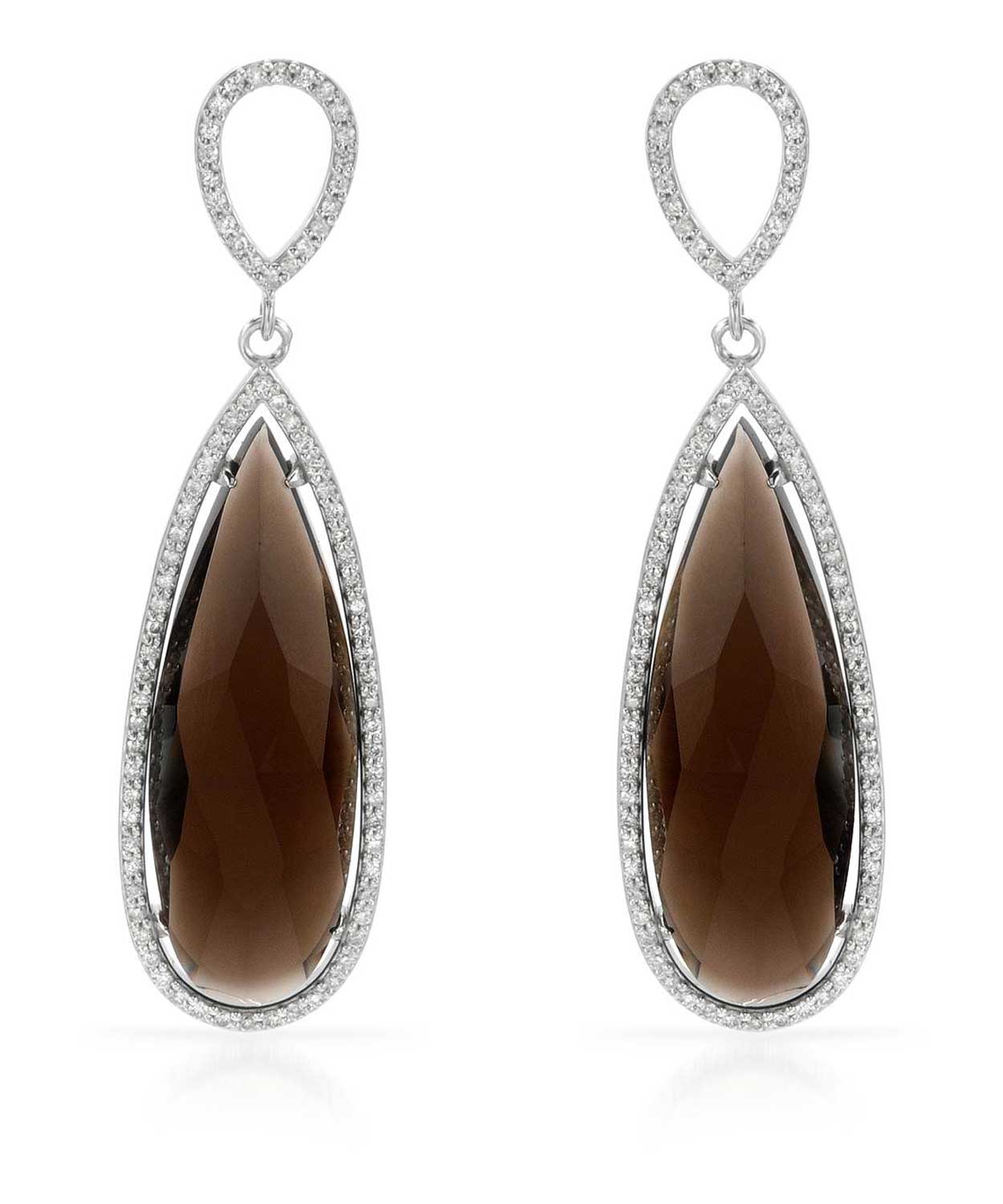 Glamour Collection 30.57 ctw Natural Smoky Quartz and Diamond 14k Gold Drop Dangle Earrings View 1