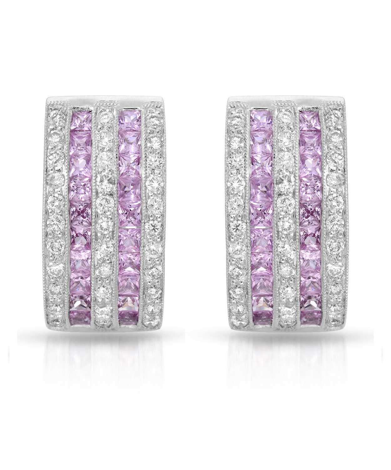Allure Collection 2.90 ctw Natural Pink Sapphire and Diamond 18k White Gold Earrings View 1