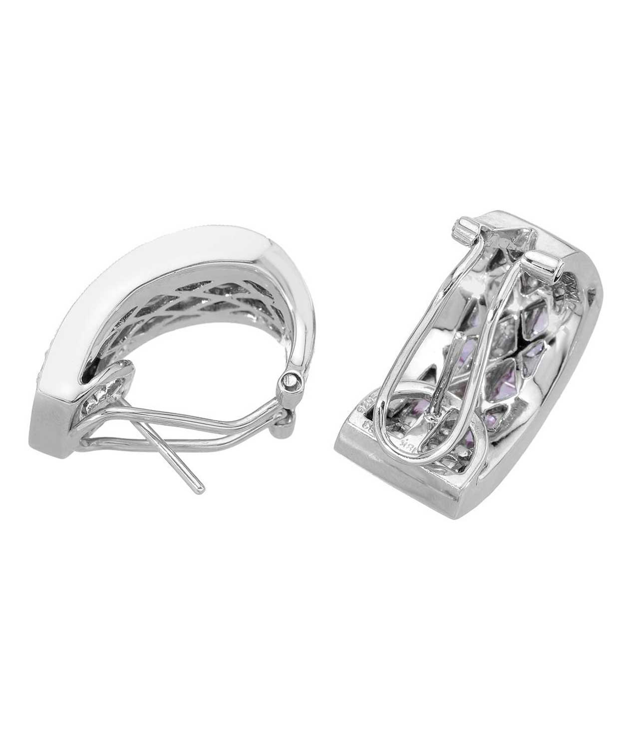 Allure Collection 2.90 ctw Natural Pink Sapphire and Diamond 18k White Gold Earrings View 2