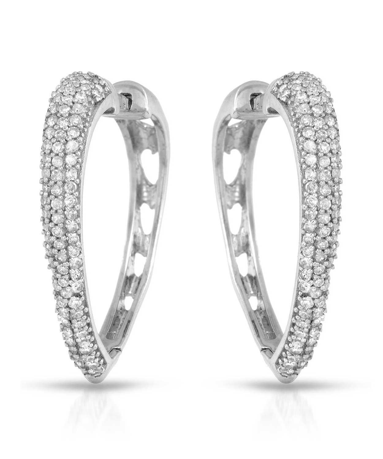 Love Story Collection 0.60 ctw Diamond 14k White Gold Heart Hoop Earrings View 1