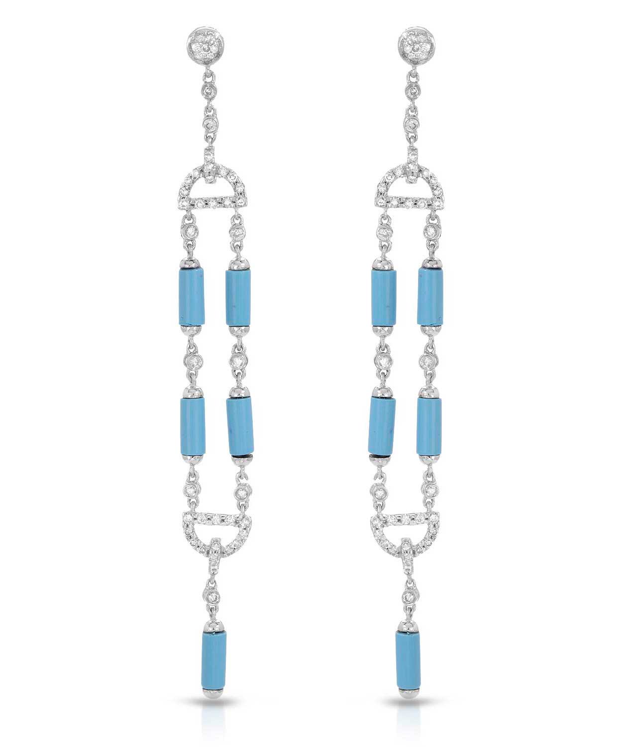 5.00 ctw Natural Sleeping Beauty Turquoise and Diamond 18k Gold Art Deco Style Dangle Earrings View 1