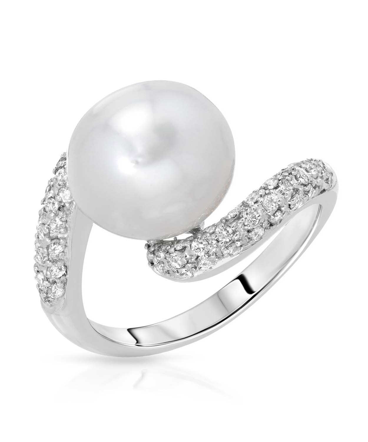 11.0 mm Natural Fine Freshwater Pearl and 0.50 ctw Diamond 18k Gold Elegant Ring View 1