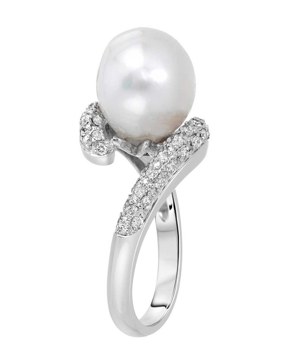 11.0 mm Natural Fine Freshwater Pearl and 0.50 ctw Diamond 18k Gold Elegant Ring View 2