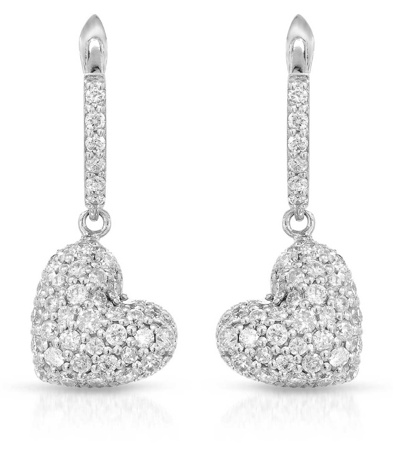 Love Story Collection 0.87 ctw Diamond 18k White Gold Heart Dangle Earrings View 1