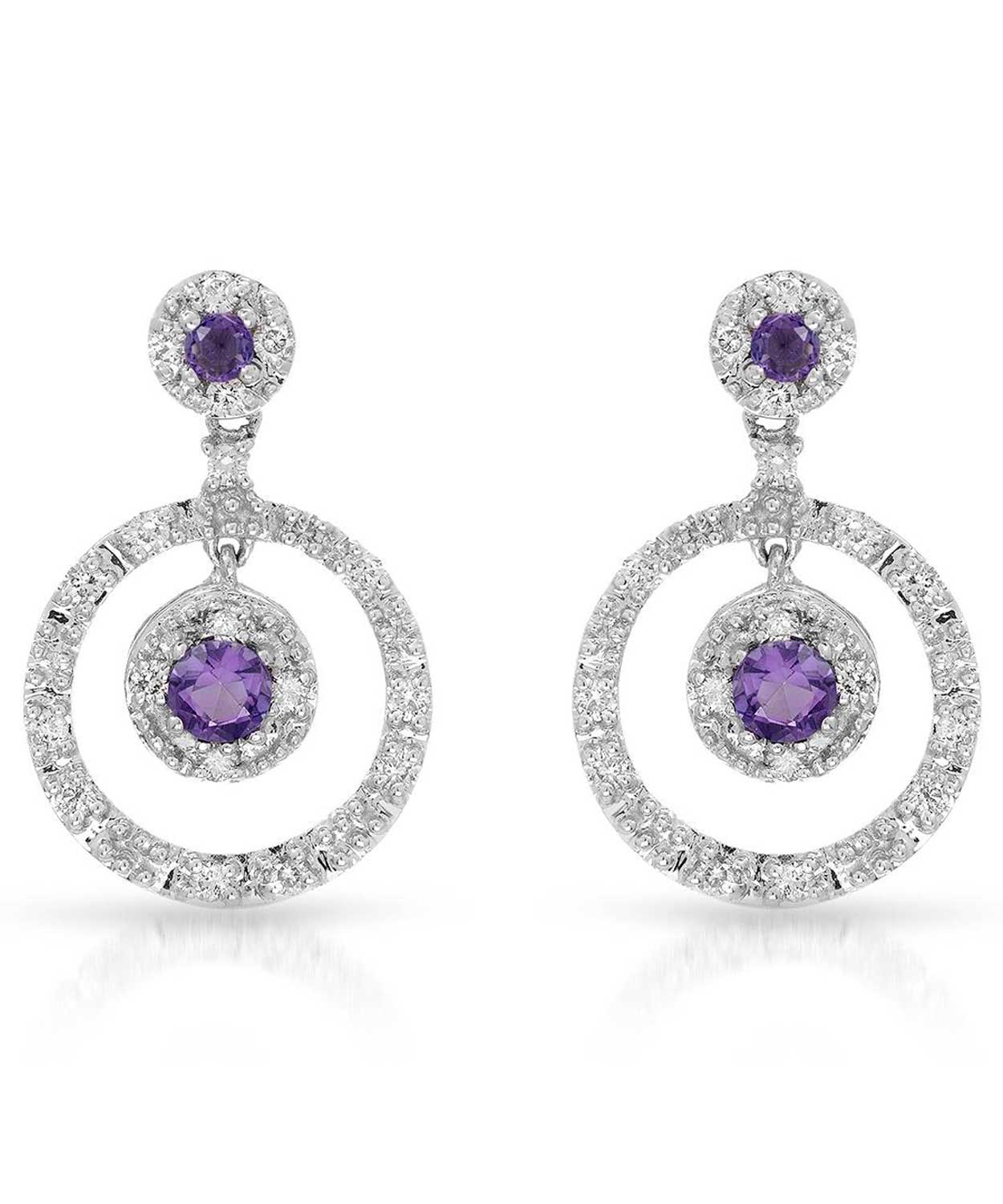 1.08 ctw Natural Amethyst and Diamond 14k White Gold Circle Dangle Earrings View 1