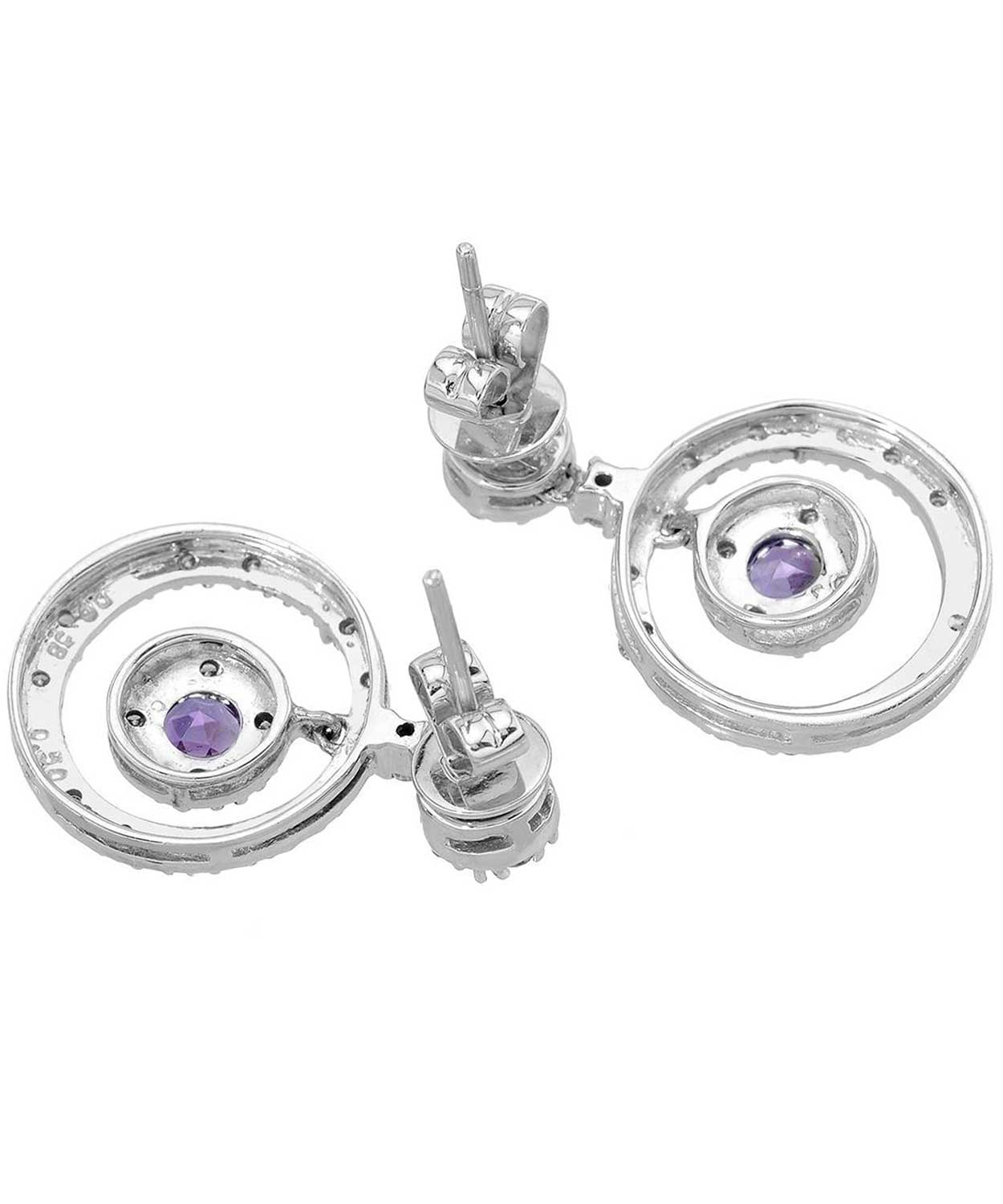 1.08 ctw Natural Amethyst and Diamond 14k White Gold Circle Dangle Earrings View 2