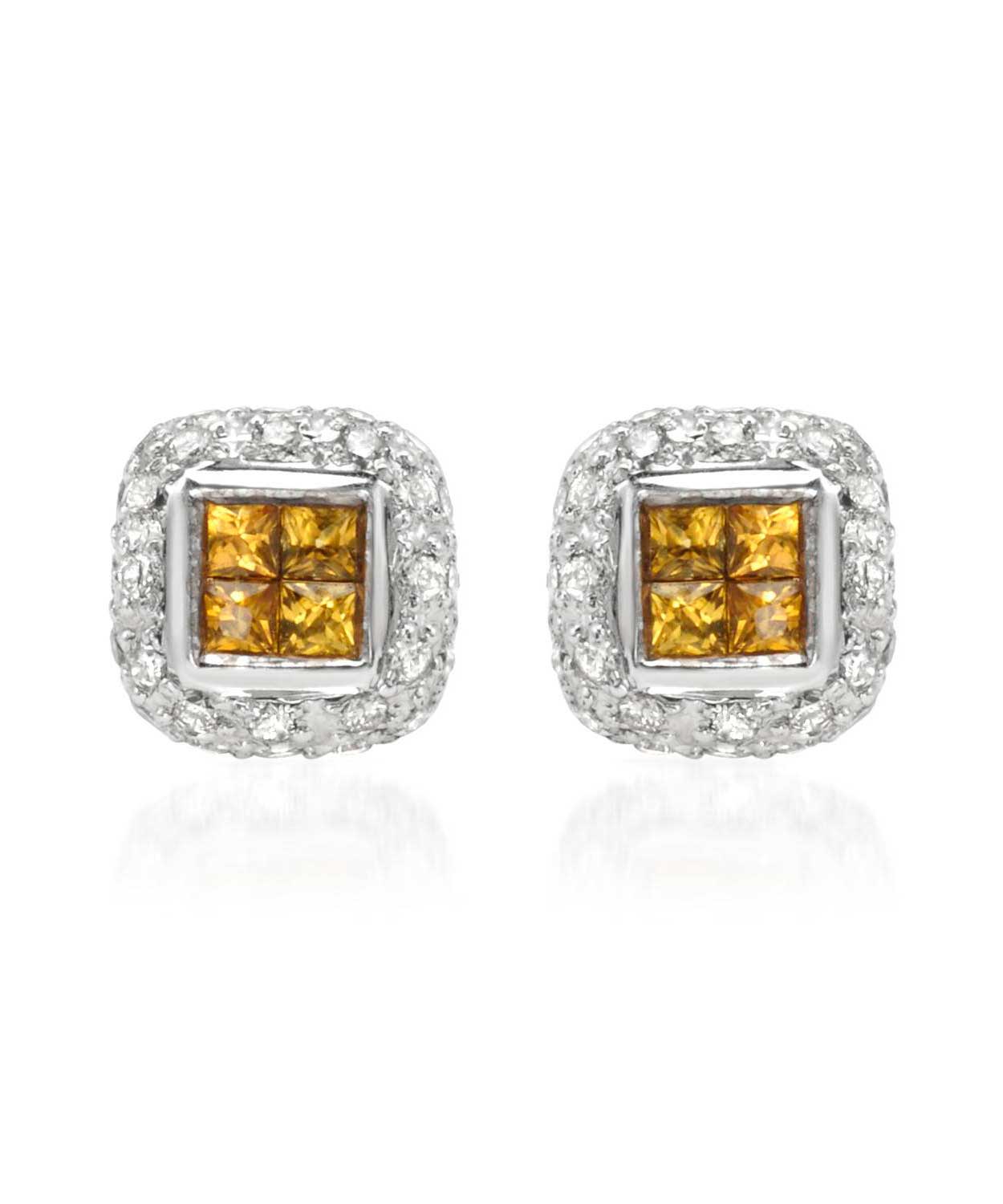 0.75 ctw Natural Yellow Sapphire and Diamond 14k Gold Square Stud Earrings View 1