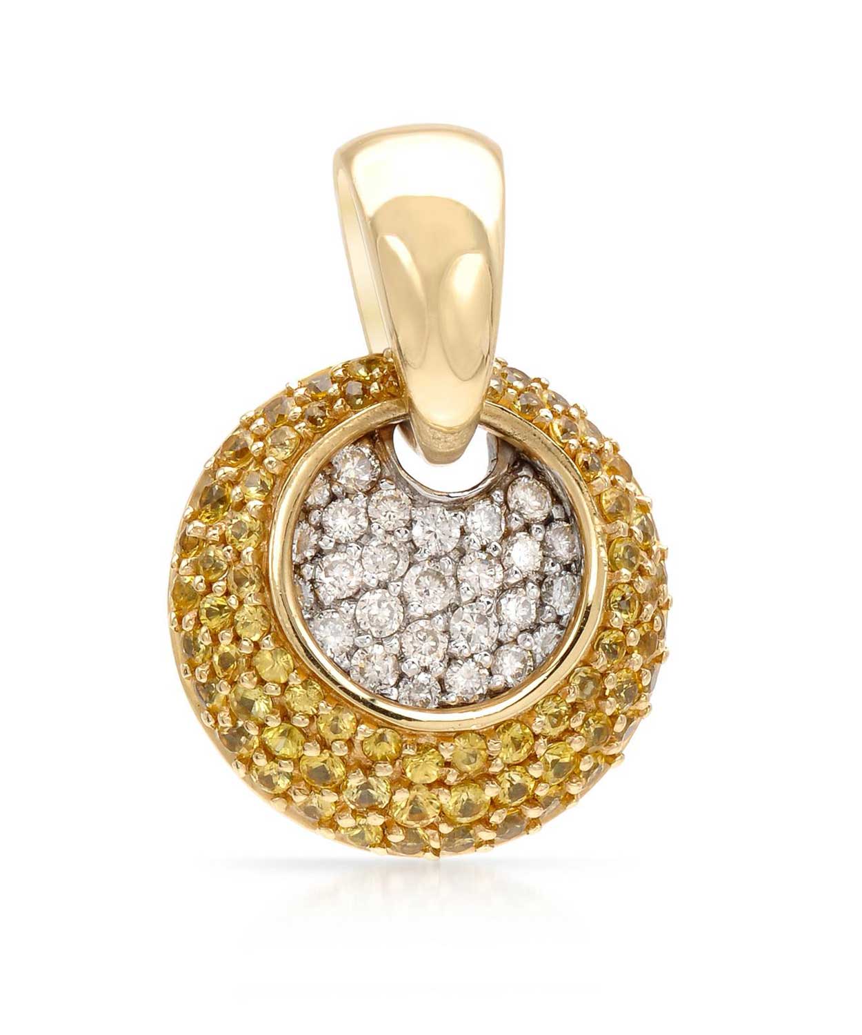 1.70 ctw Natural Yellow Sapphire and Diamond 14k Gold Cluster Pendant (chain not included) View 1