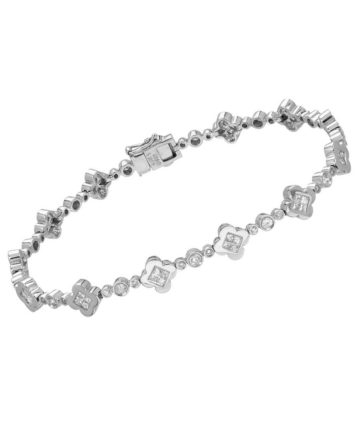 1.37 ctw Diamond 14k White Gold Clover Link Bracelet View 1