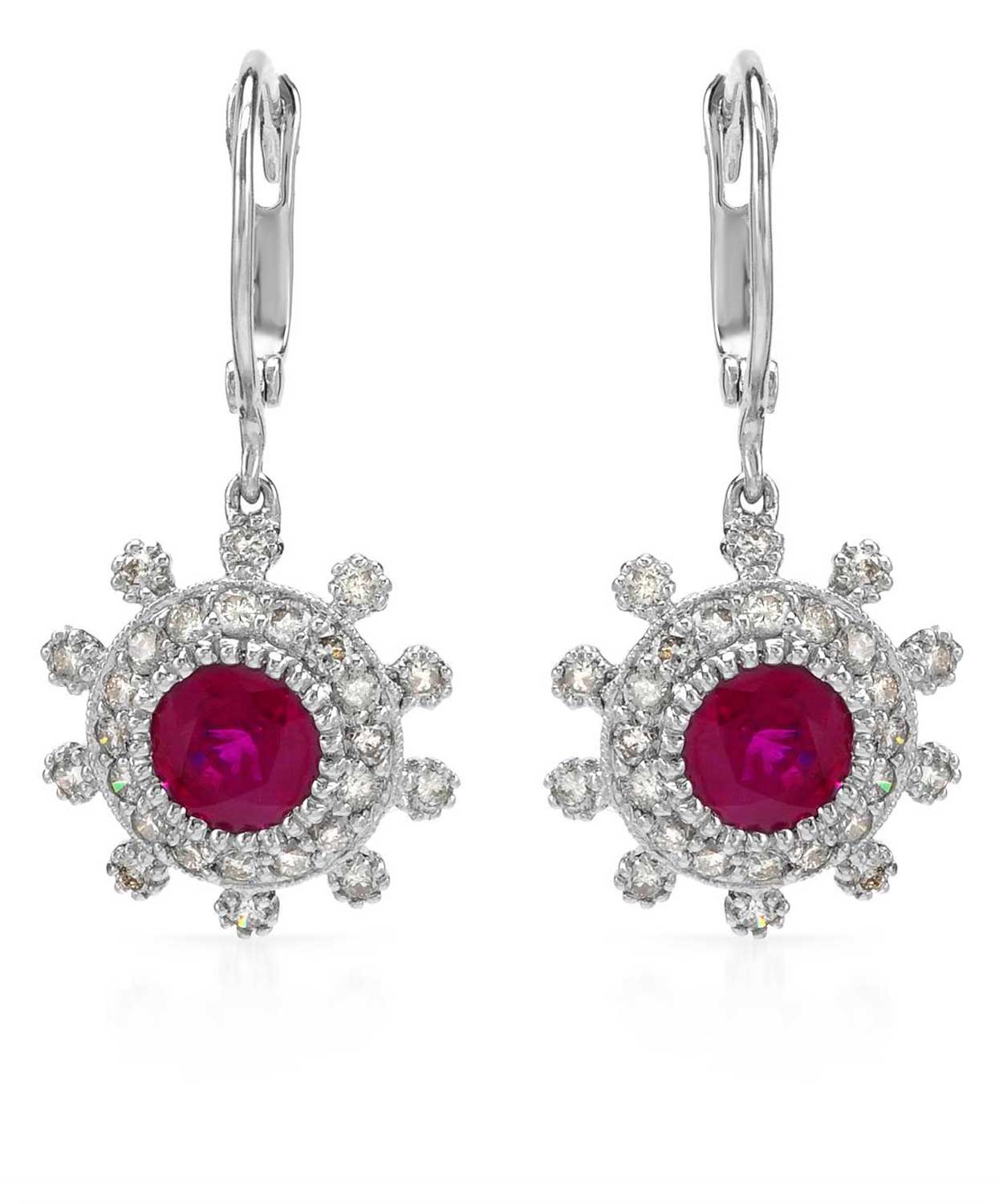 2.33 ctw Natural Ruby and Diamond 14k White Gold Dangle Earrings View 1
