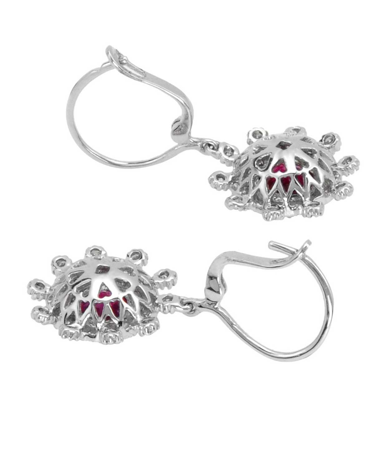 2.33 ctw Natural Ruby and Diamond 14k White Gold Dangle Earrings View 2