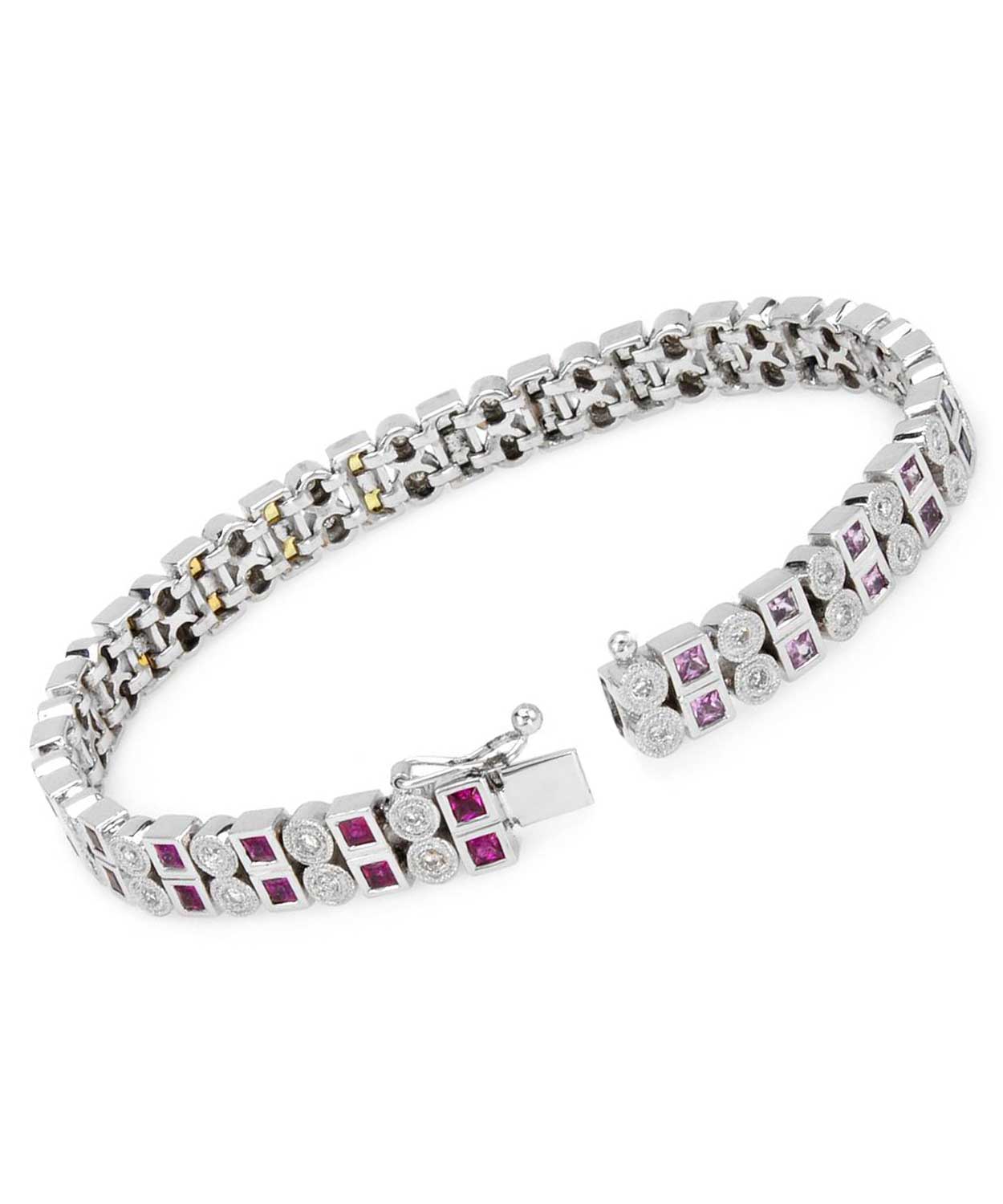 4.90 ctw Natural Multi-Color Sapphire and Diamond 14k White Gold Link Bracelet View 3
