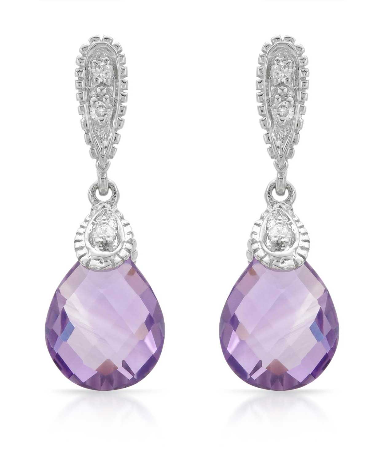 4.50 ctw Natural Amethyst and Diamond 14k White Gold Drop Dangle Earrings View 1