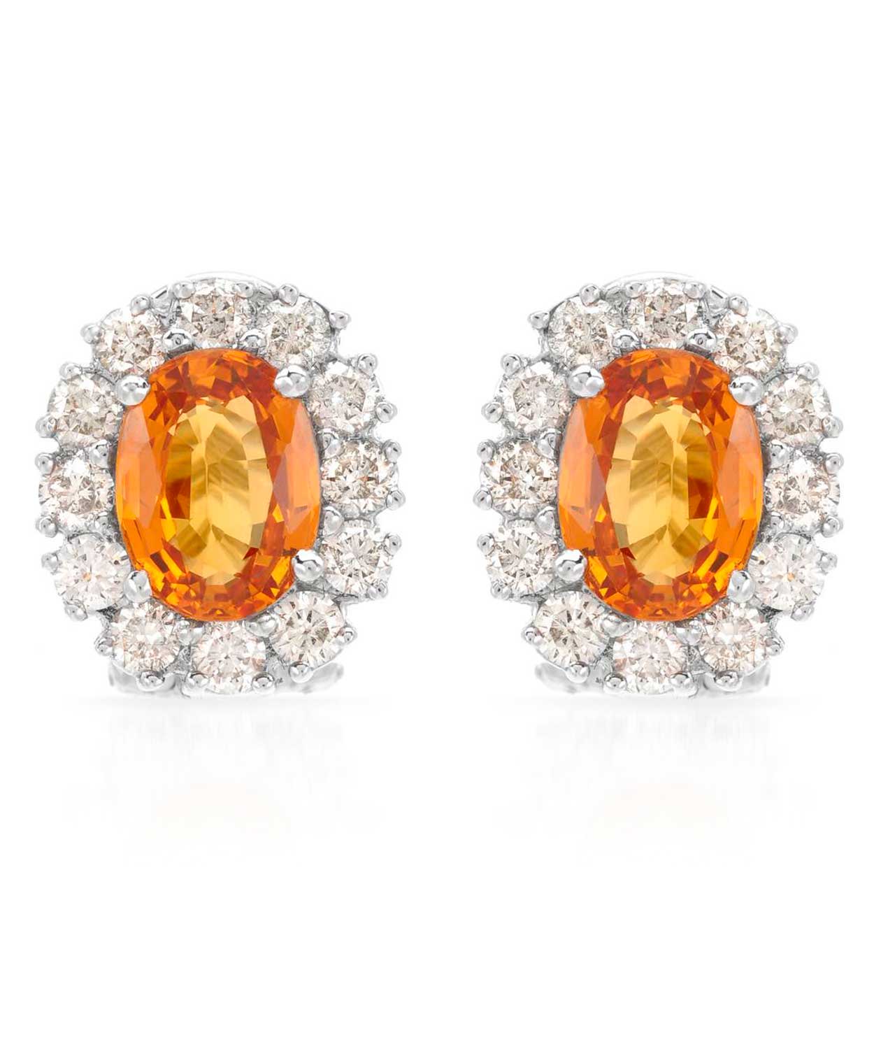 Signature Collection 4.42 ctw Natural Orange Sapphire and Diamond 14k Gold Halo Earrings View 1