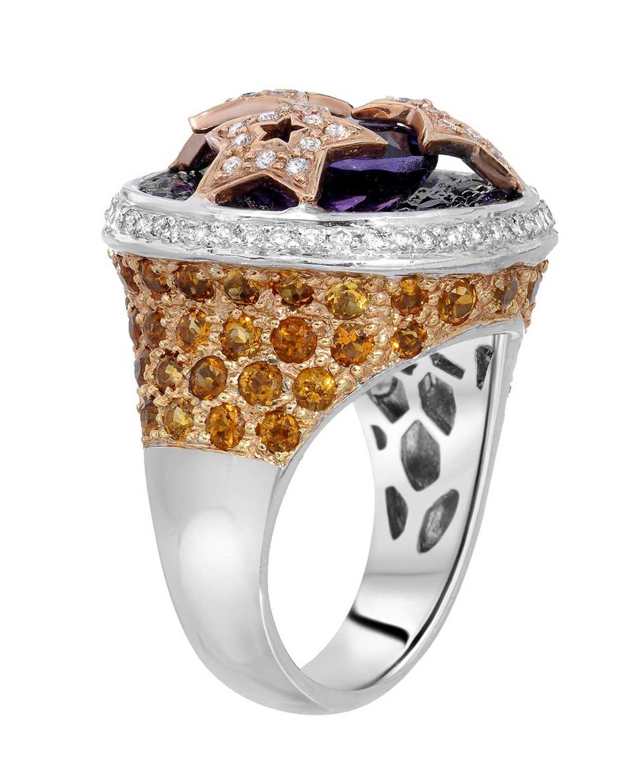 Glamour Collection 6.50 ctw Natural Amethyst, Honey Citrine and Diamond 14k Tri-Tone Gold Star Cocktail Ring View 2