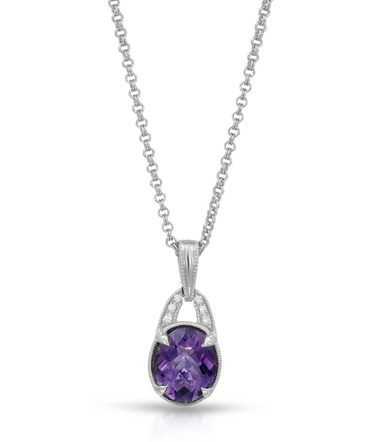 Colore by Simon Golub 3.45 ctw Natural Fine Amethyst and Diamond Rhodium Plated 925 Sterling Silver Pendant With Chain View 1