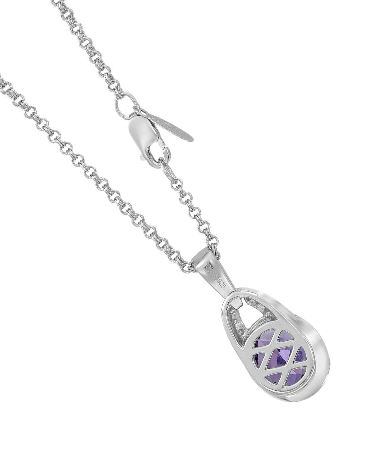Colore by Simon Golub 3.45 ctw Natural Fine Amethyst and Diamond Rhodium Plated 925 Sterling Silver Pendant With Chain View 2