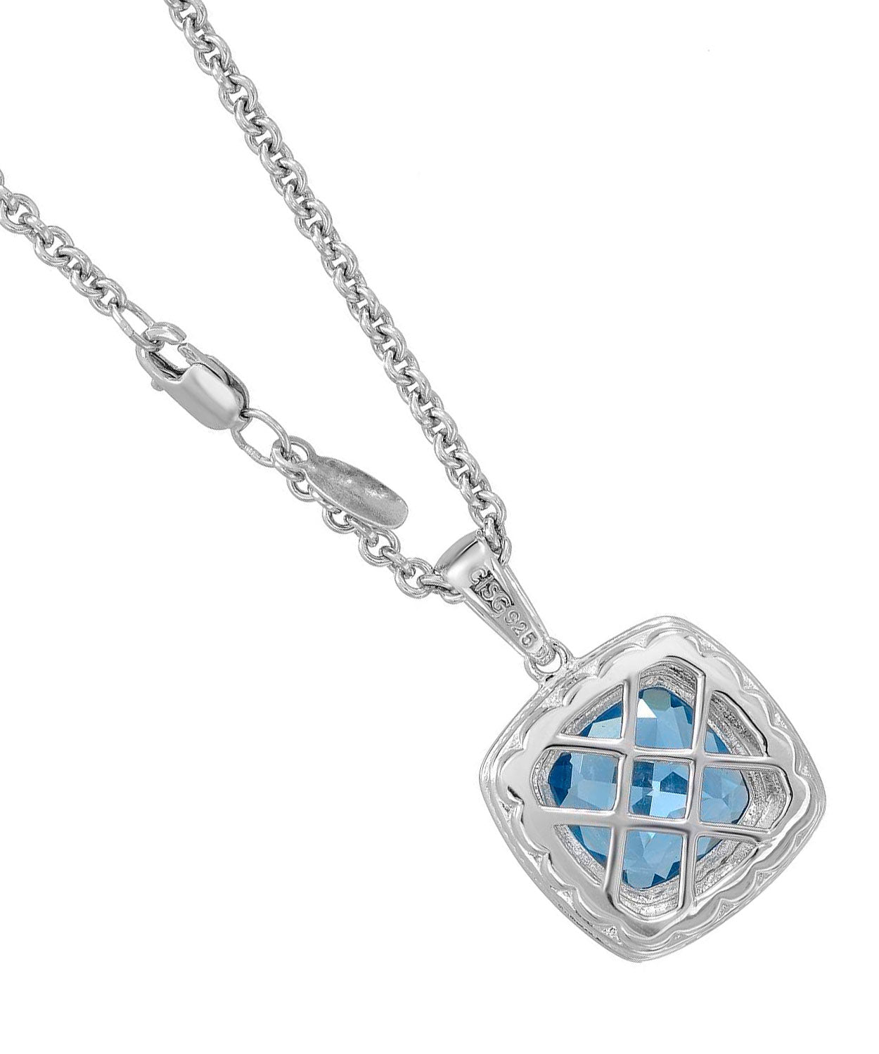 Colore by Simon Golub 9.10 ctw Natural Premium Swiss Blue Topaz Rhodium Plated 925 Sterling Silver Pendant With Chain View 2