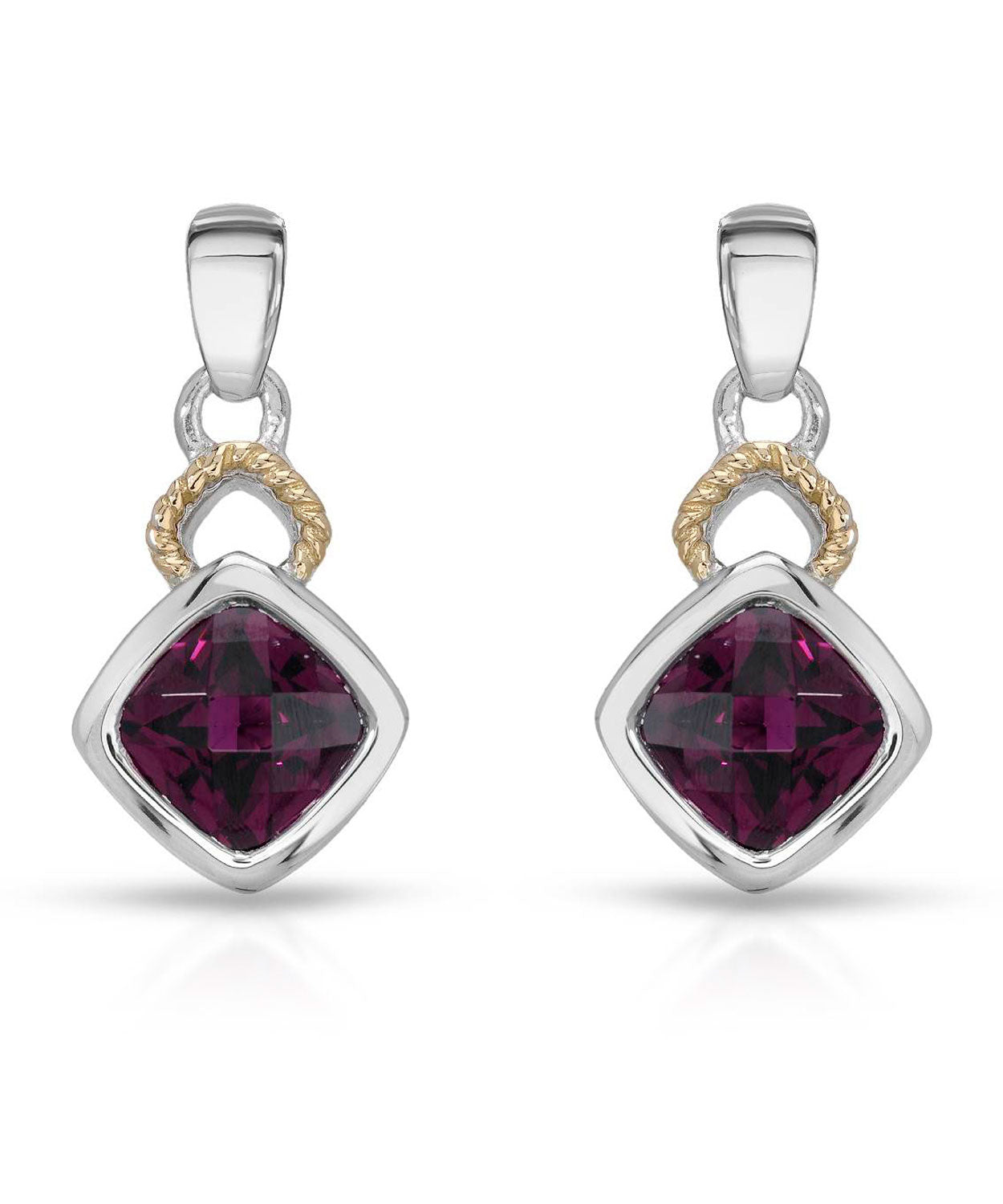 Colore by Simon Golub 2.80 ctw Natural Rhodolite Garnet Rhodium Plated 925 Sterling Silver Dangle Earrings - With 18k Gold Inlay View 1