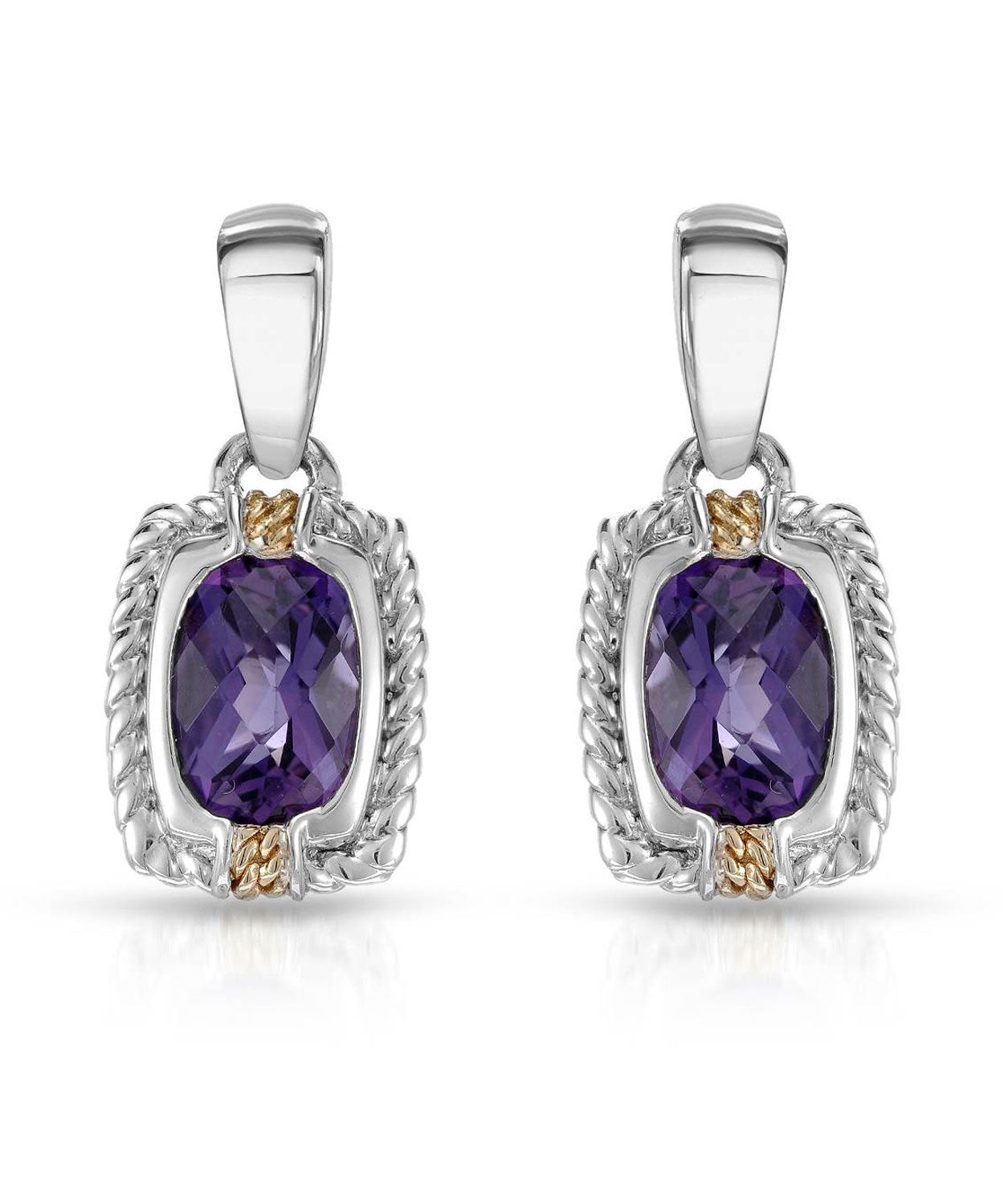 Colore by Simon Golub 1.50 ctw Natural Amethyst Rhodium Plated 925 Sterling Silver Dangle Earrings - With 18k Gold Inlay View 1