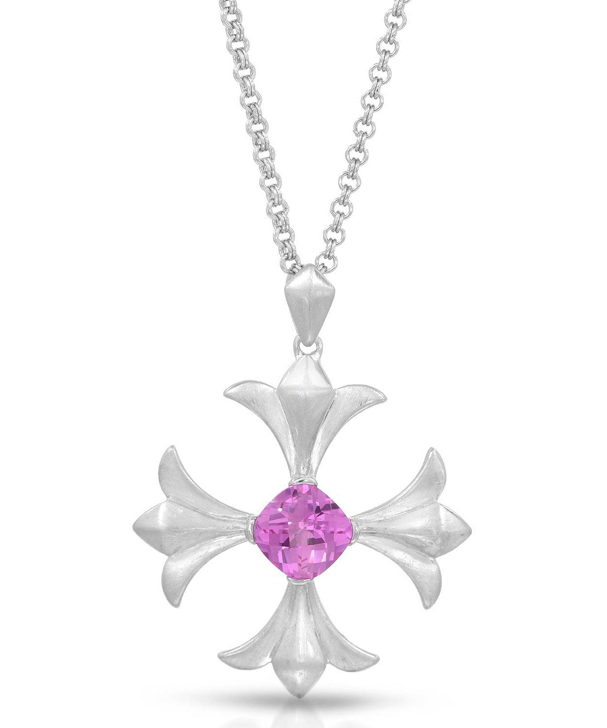 Colore by Simon Golub 1.90 ctw Created Pink Sapphire 925 Sterling Silver Cross Pendant With Chain View 1
