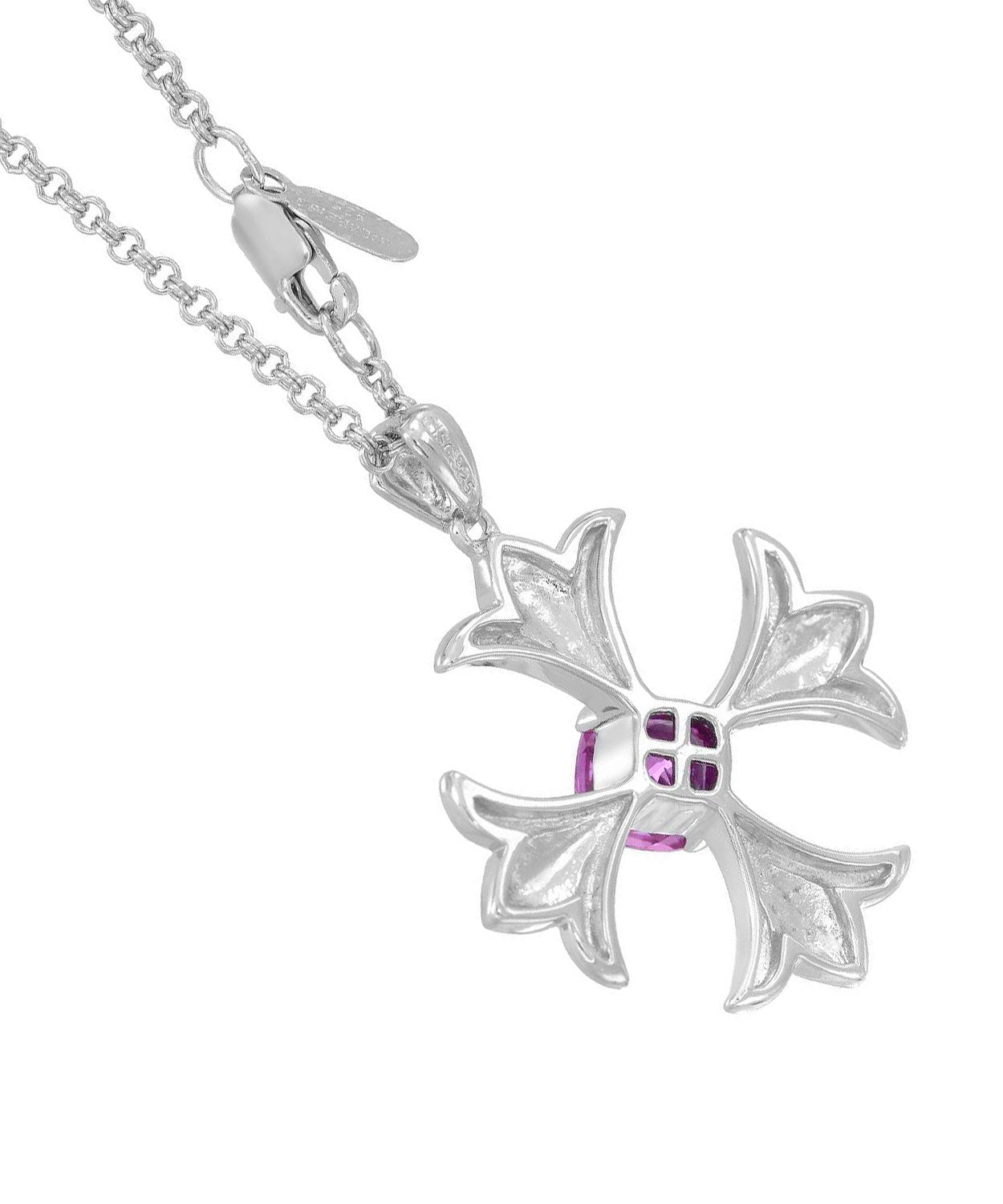 Colore by Simon Golub 1.90 ctw Created Pink Sapphire 925 Sterling Silver Cross Pendant With Chain View 2