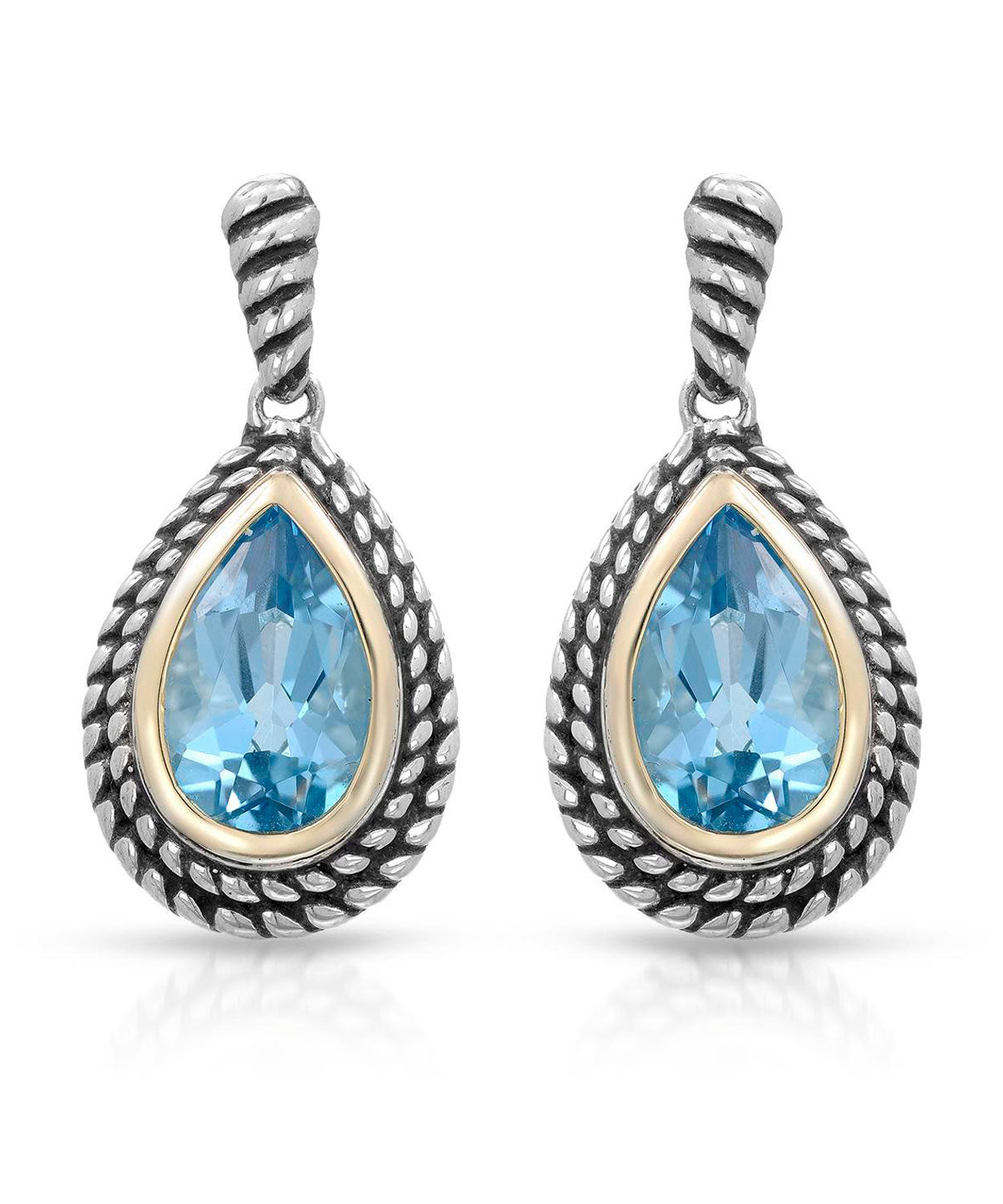 Colore by Simon Golub 5.70 ctw Natural Sky Blue Topaz 925 Sterling Silver Dangle Earrings - With 18k Yellow Gold Inlay View 1