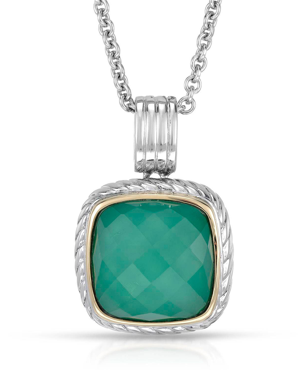 Colore by Simon Golub Natural Green Agate Rhodium Plated 925 Sterling Silver & 18k Gold Pendant With Chain View 1
