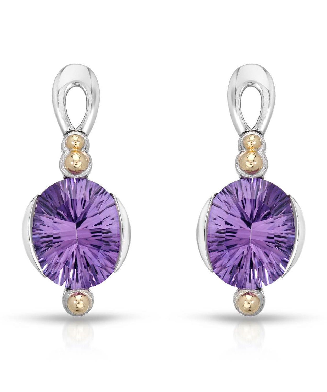 Colore by Simon Golub 9.40 ctw Natural Fine Amethyst Rhodium Plated 925 Sterling Silver Cocktail Earrings - With 18k Gold Inlay View 1