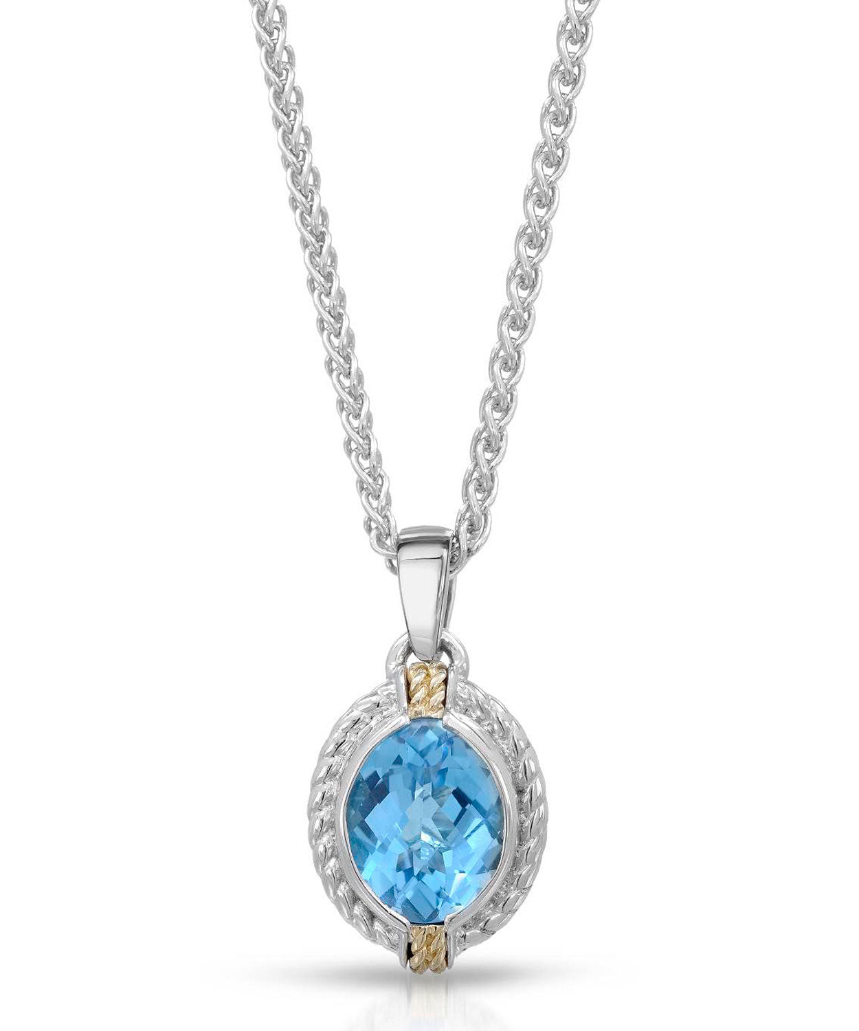 Colore by Simon Golub 3.00 ctw Natural Premium Swiss Blue Topaz Rhodium Plated 925 Sterling Silver Pendant With Chain - With 18k Gold Inlay View 1