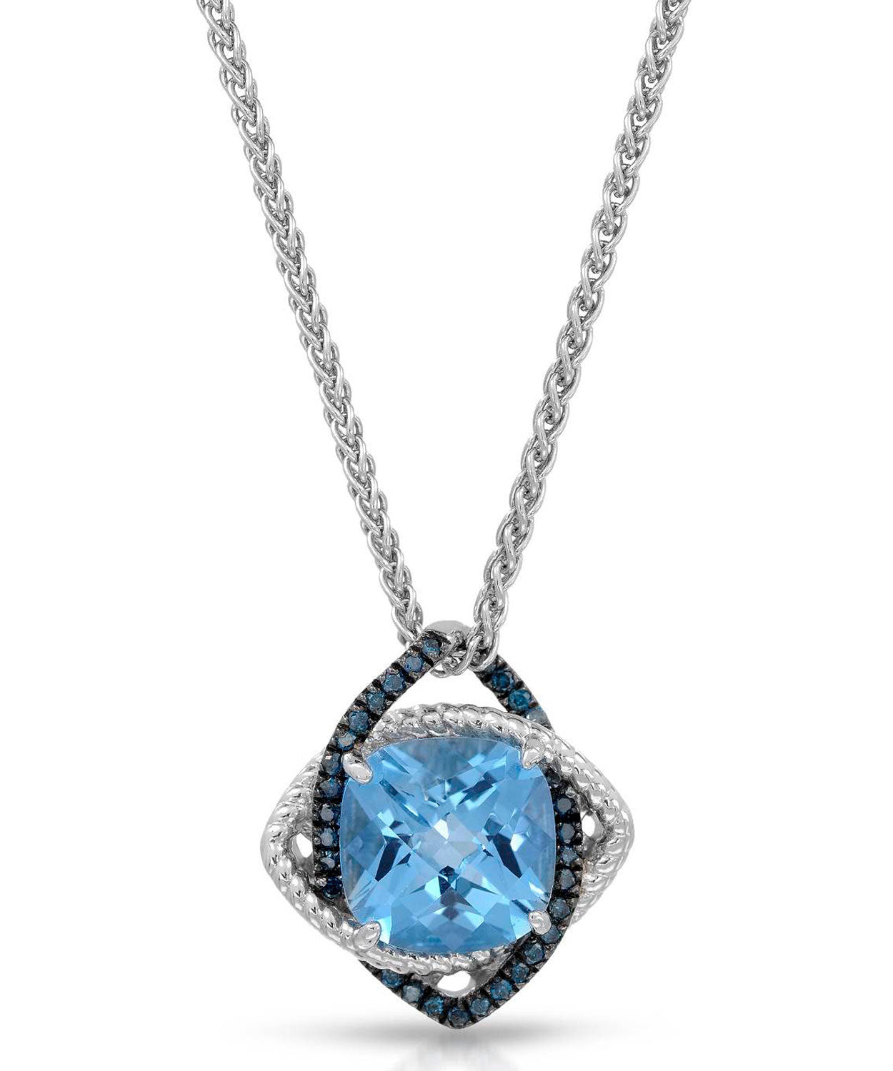 Colore by Simon Golub 7.59 ctw Natural Premium Swiss Blue Topaz and Fancy Blue Diamond 925 Sterling Silver Pendant With Chain View 1