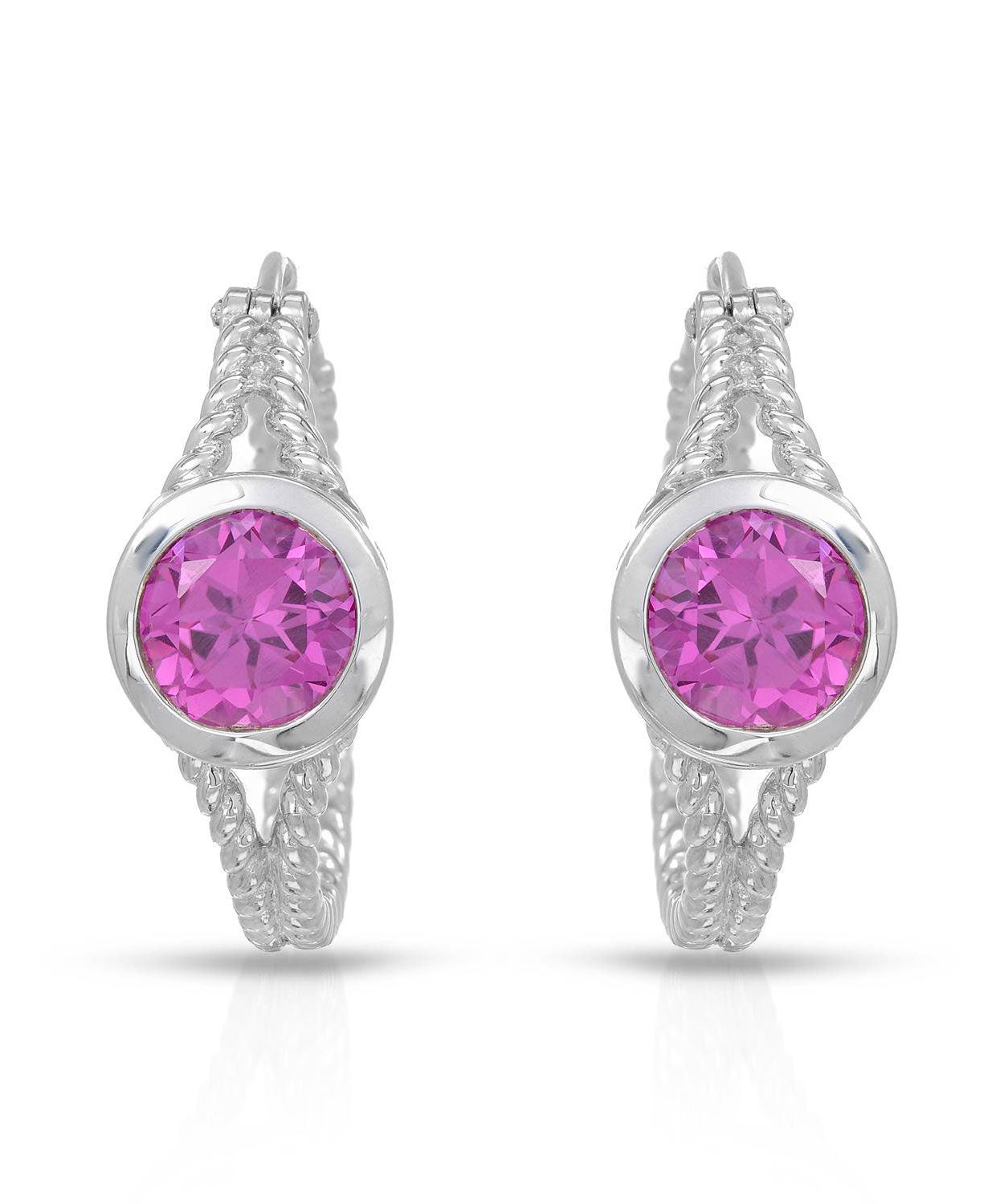 Colore by Simon Golub 3.70 ctw Created Pink Sapphire Rhodium Plated 925 Sterling Silver Hoop Earrings View 1