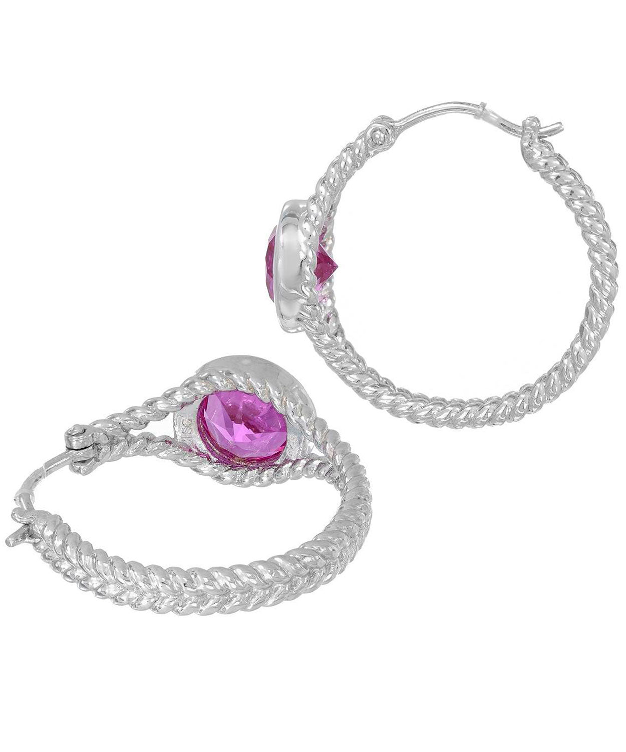 1.80 ctw Natural Pink Sapphire and Diamond 18k White Gold Elegant Earrings View 2
