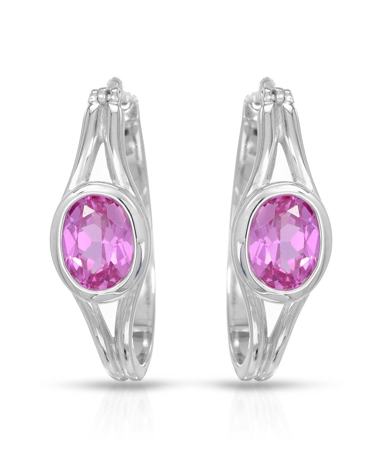 Colore by Simon Golub 3.20 ctw Created Pink Sapphire Rhodium Plated 925 Sterling Silver Hoop Earrings View 1